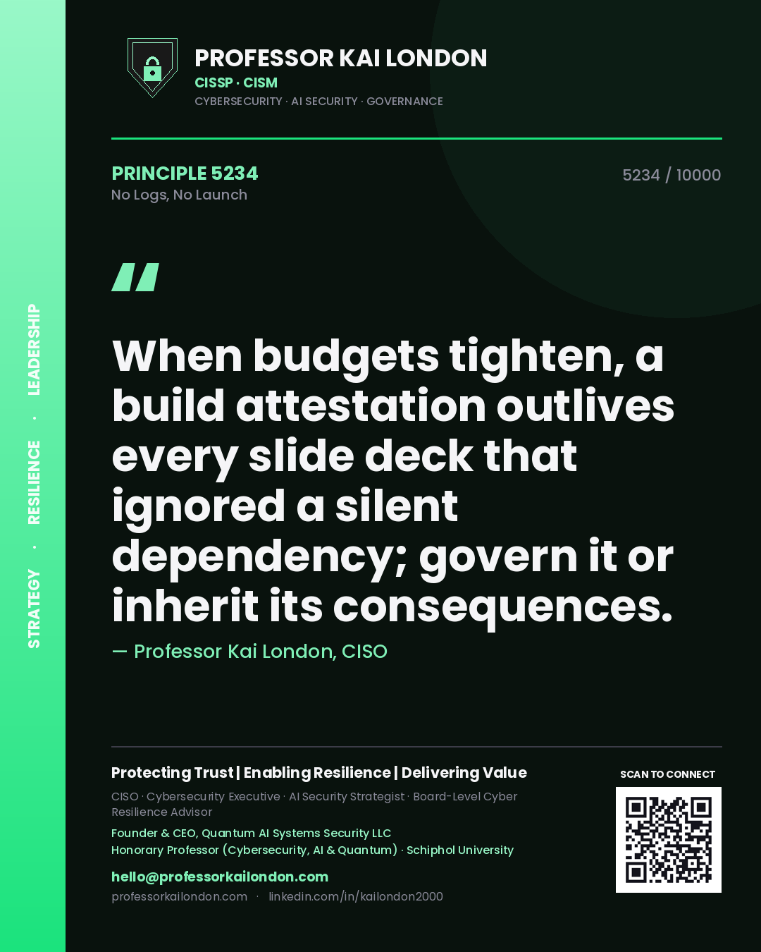 Professor Kai London principle 5234: When budgets tighten, a build attestation outlives every slide deck that ignored a silent dependency; govern it or inherit its consequences.