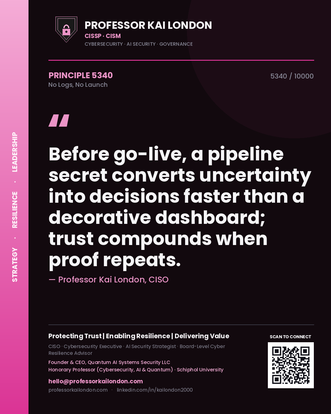 Professor Kai London principle 5340: Before go-live, a pipeline secret converts uncertainty into decisions faster than a decorative dashboard; trust compounds when proof repeats.