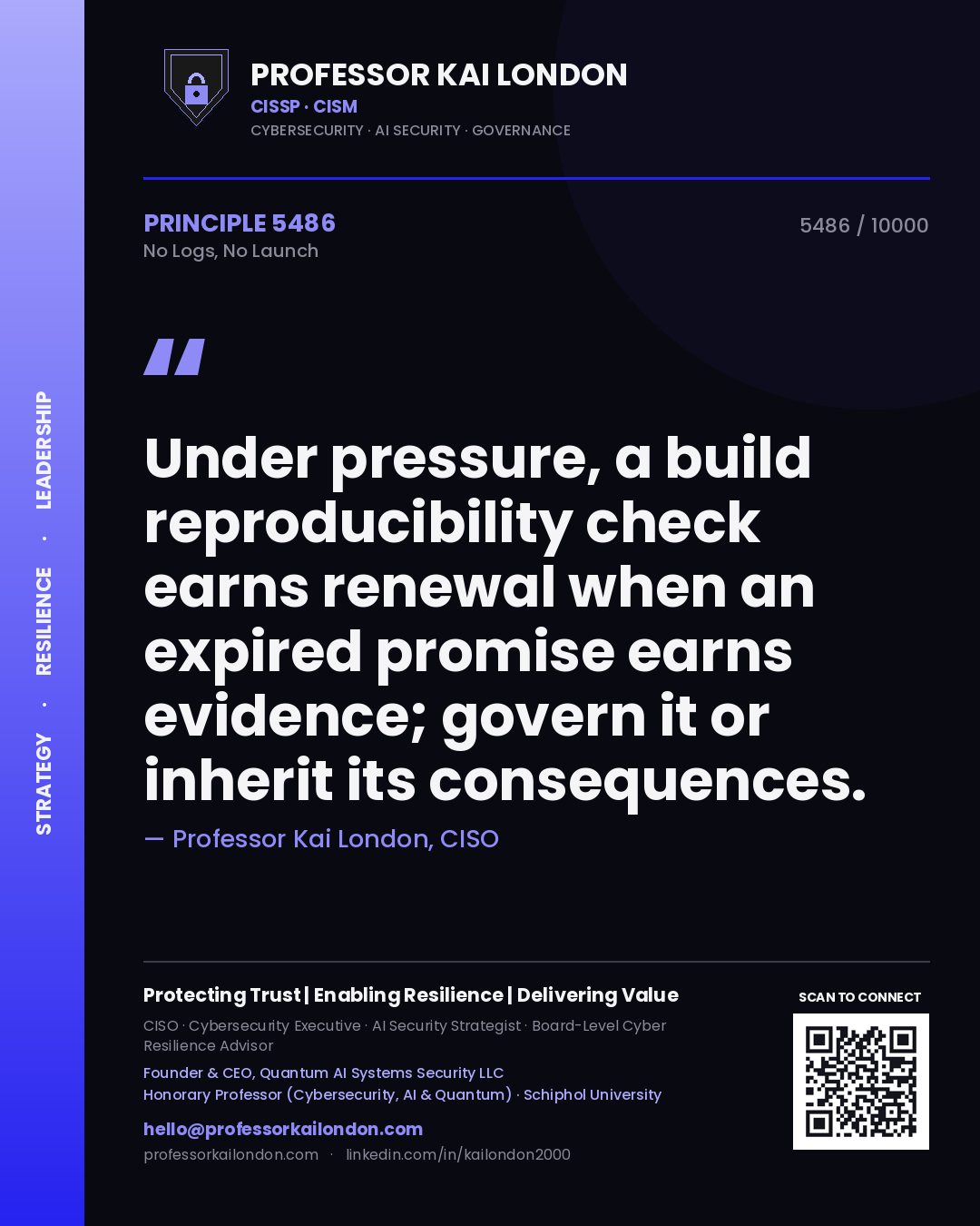 Professor Kai London principle 5486: Under pressure, a build reproducibility check earns renewal when an expired promise earns evidence; govern it or inherit its consequences.