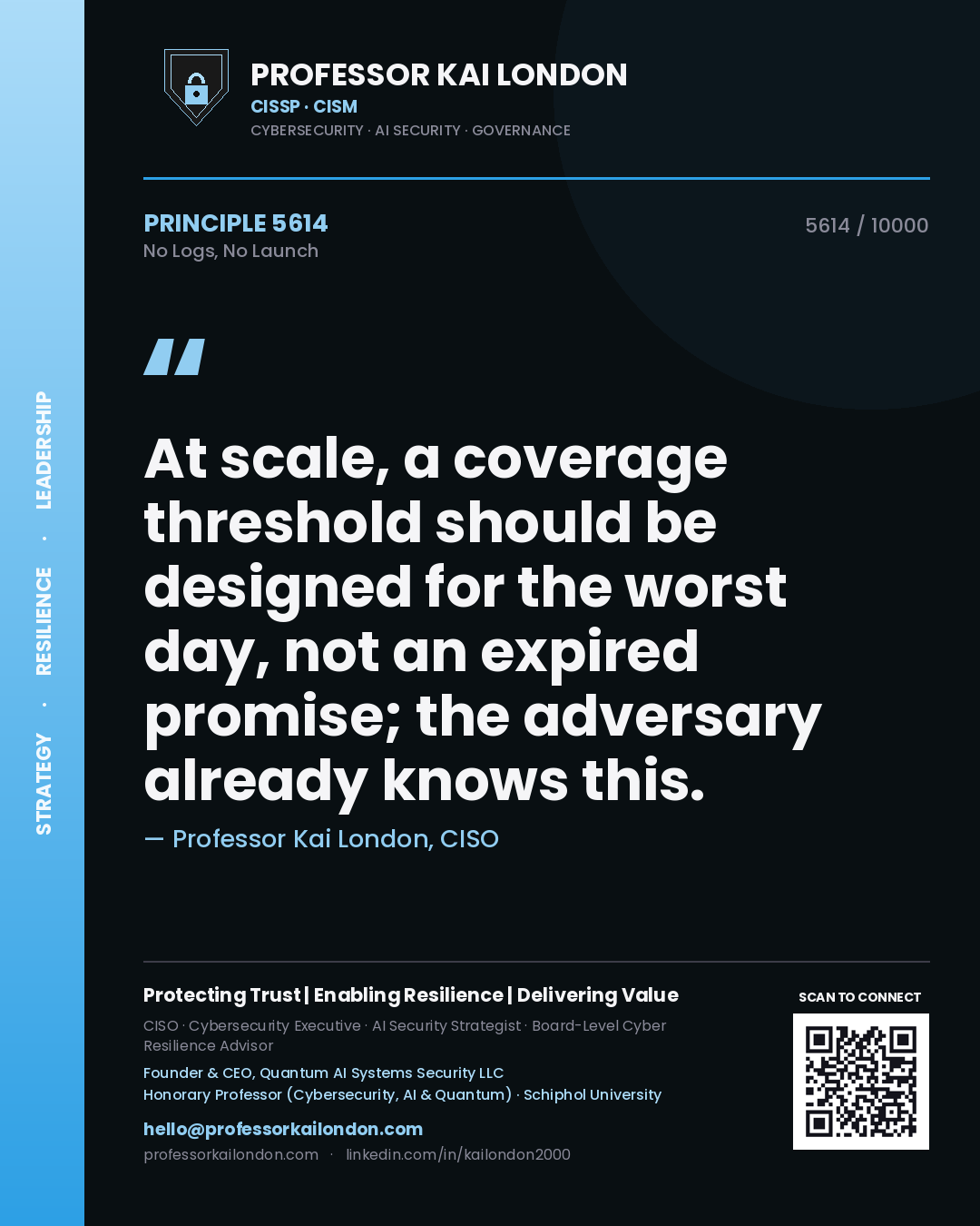 Professor Kai London principle 5614: At scale, a coverage threshold should be designed for the worst day, not an expired promise; the adversary already knows this.