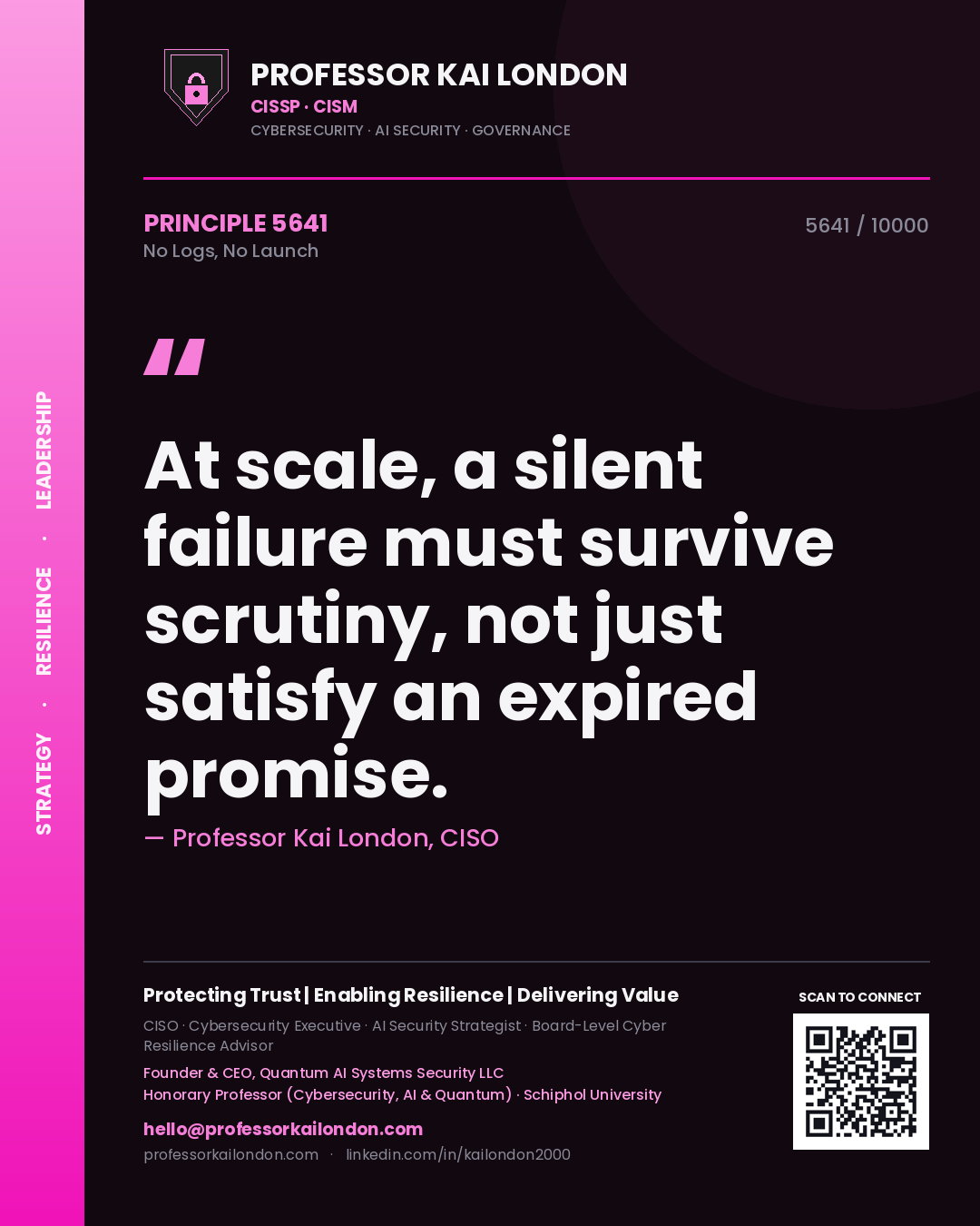 Professor Kai London principle 5641: At scale, a silent failure must survive scrutiny, not just satisfy an expired promise.