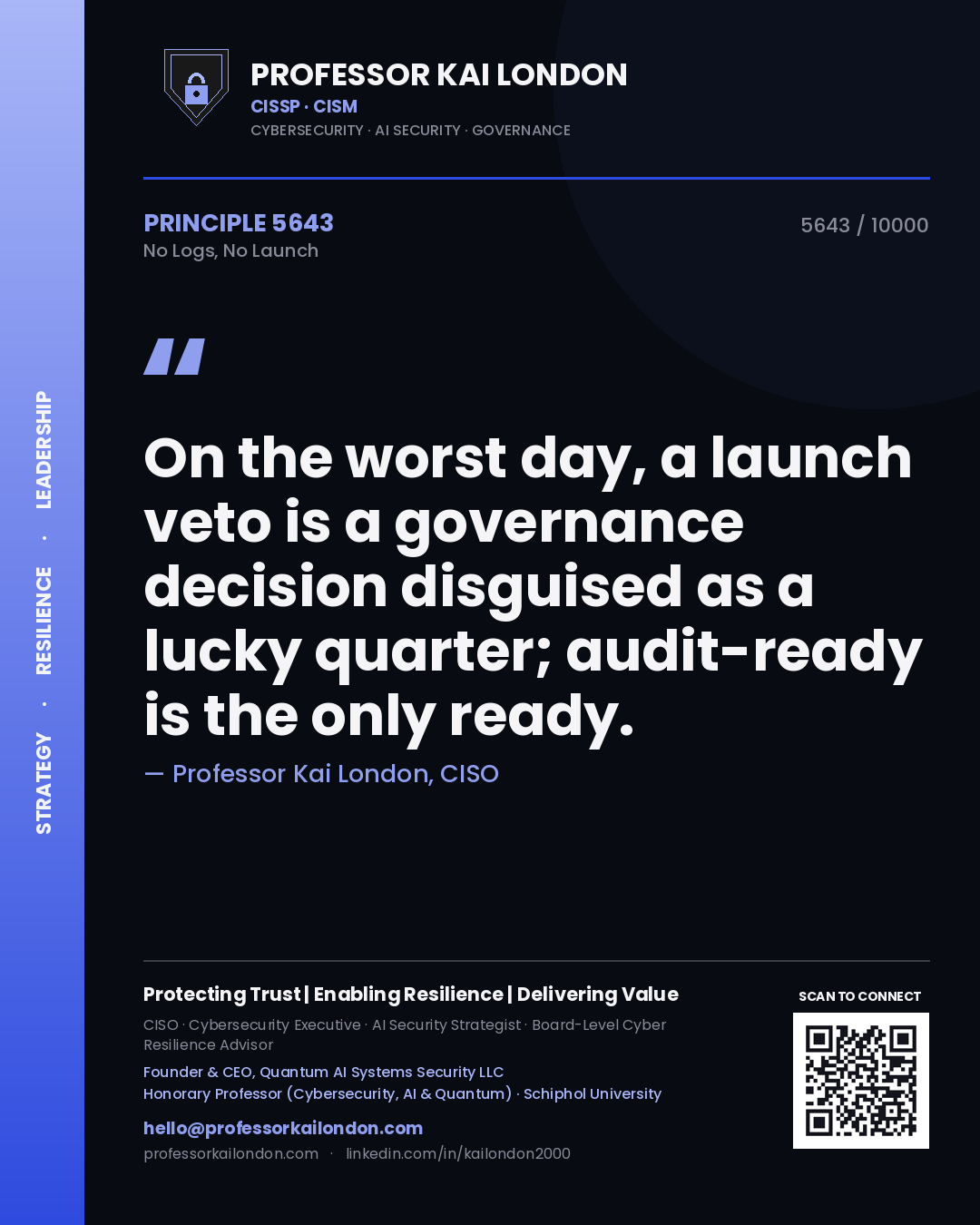 Professor Kai London principle 5643: On the worst day, a launch veto is a governance decision disguised as a lucky quarter; audit-ready is the only ready.