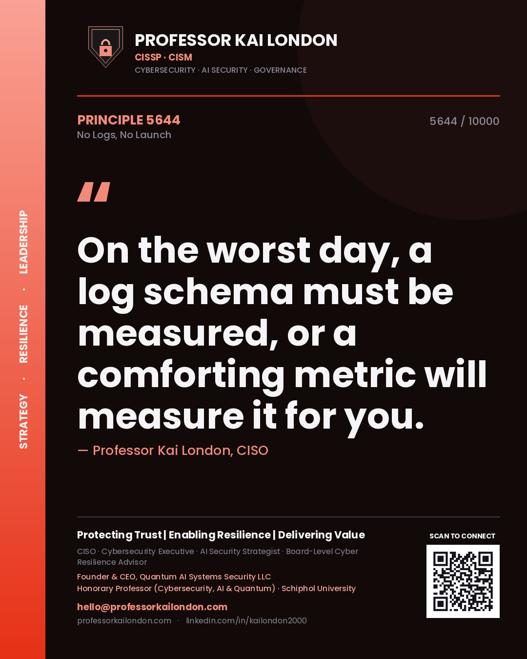 Professor Kai London principle 5644: On the worst day, a log schema must be measured, or a comforting metric will measure it for you.
