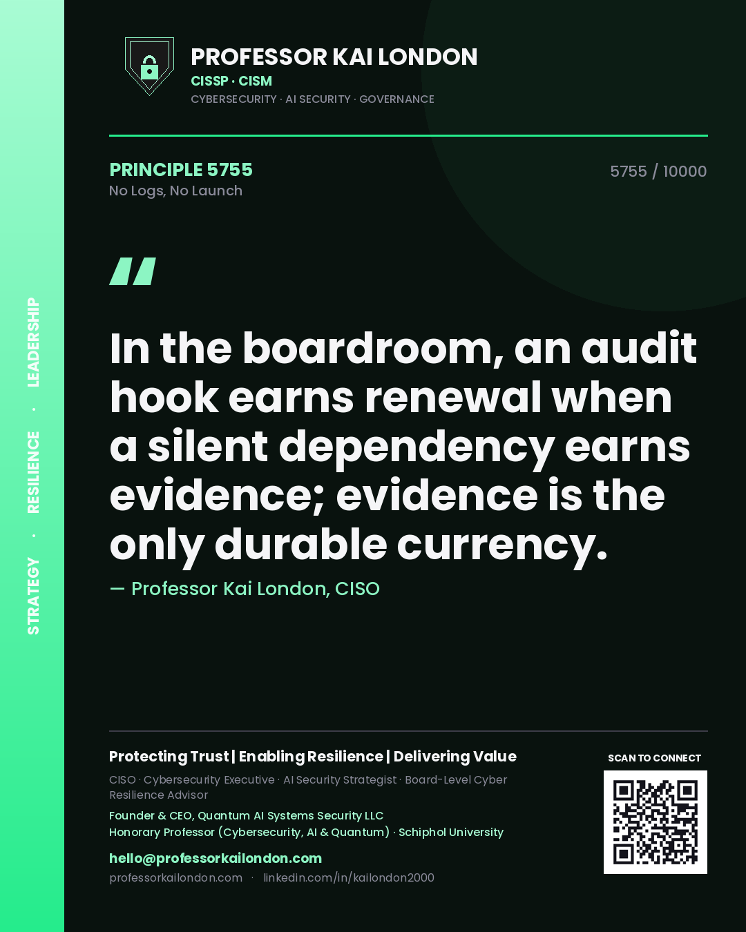 Professor Kai London principle 5755: In the boardroom, an audit hook earns renewal when a silent dependency earns evidence; evidence is the only durable currency.