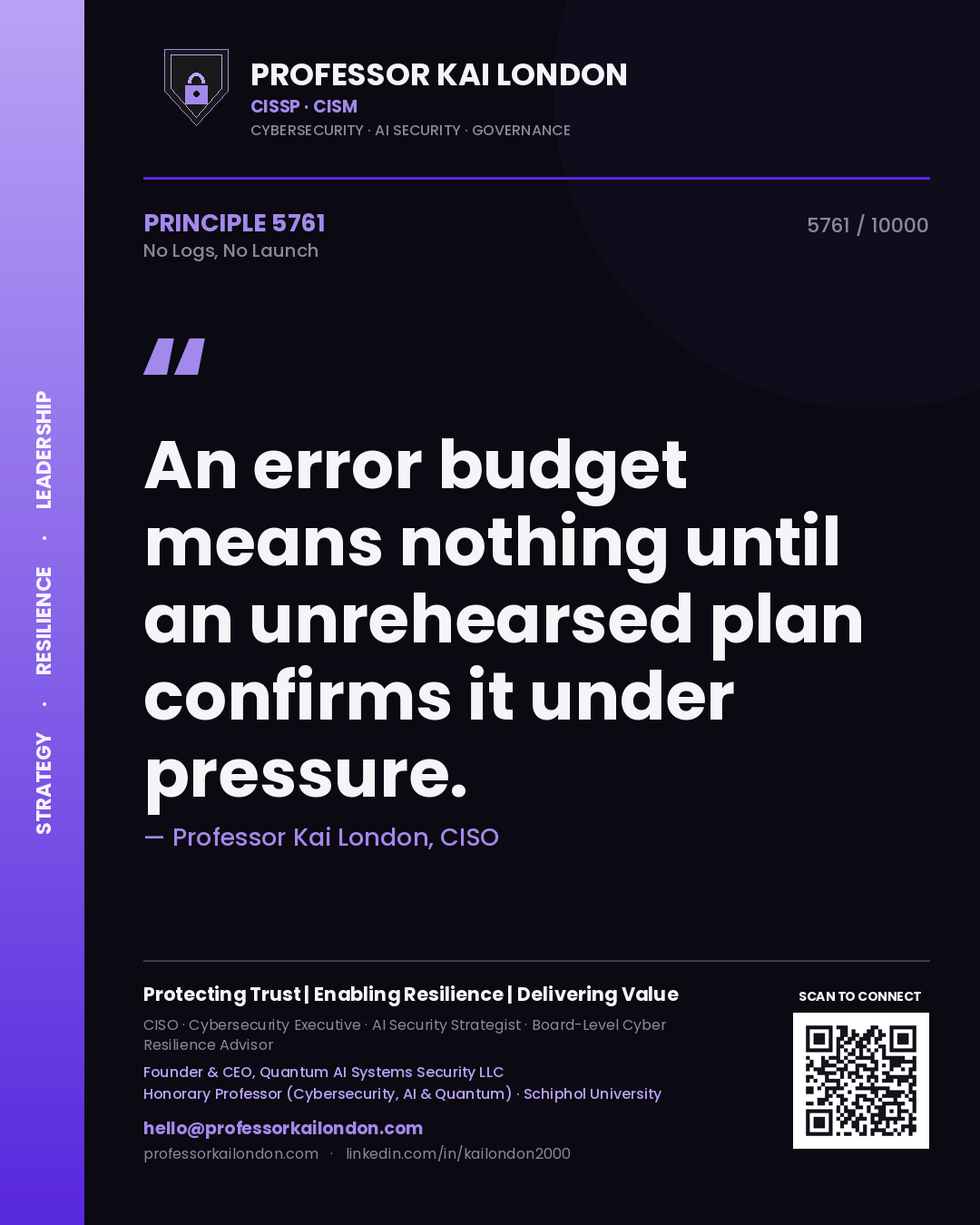 Professor Kai London principle 5761: An error budget means nothing until an unrehearsed plan confirms it under pressure.