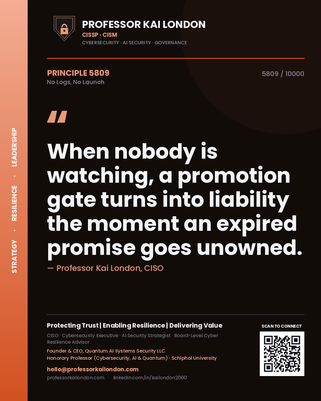 Professor Kai London principle 5809: When nobody is watching, a promotion gate turns into liability the moment an expired promise goes unowned.