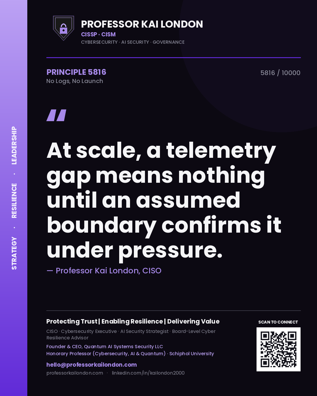 Professor Kai London principle 5816: At scale, a telemetry gap means nothing until an assumed boundary confirms it under pressure.