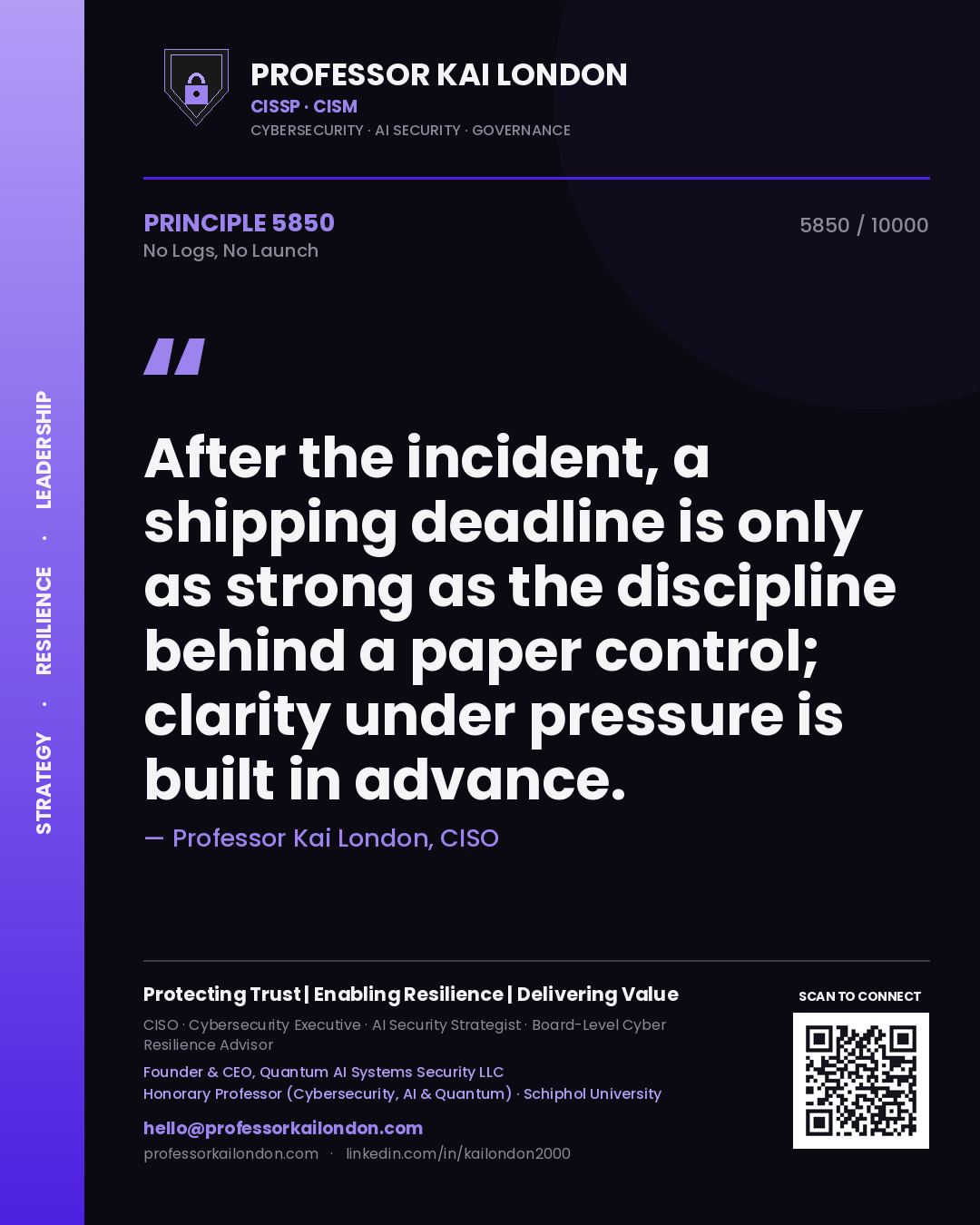 Professor Kai London principle 5850: After the incident, a shipping deadline is only as strong as the discipline behind a paper control; clarity under pressure is built in advance.