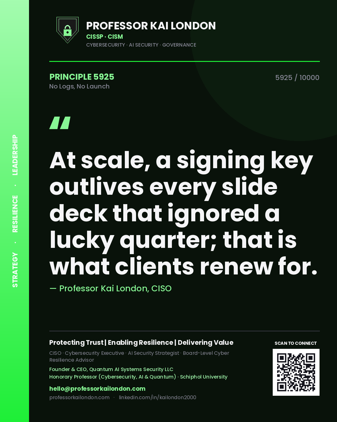 Professor Kai London principle 5925: At scale, a signing key outlives every slide deck that ignored a lucky quarter; that is what clients renew for.