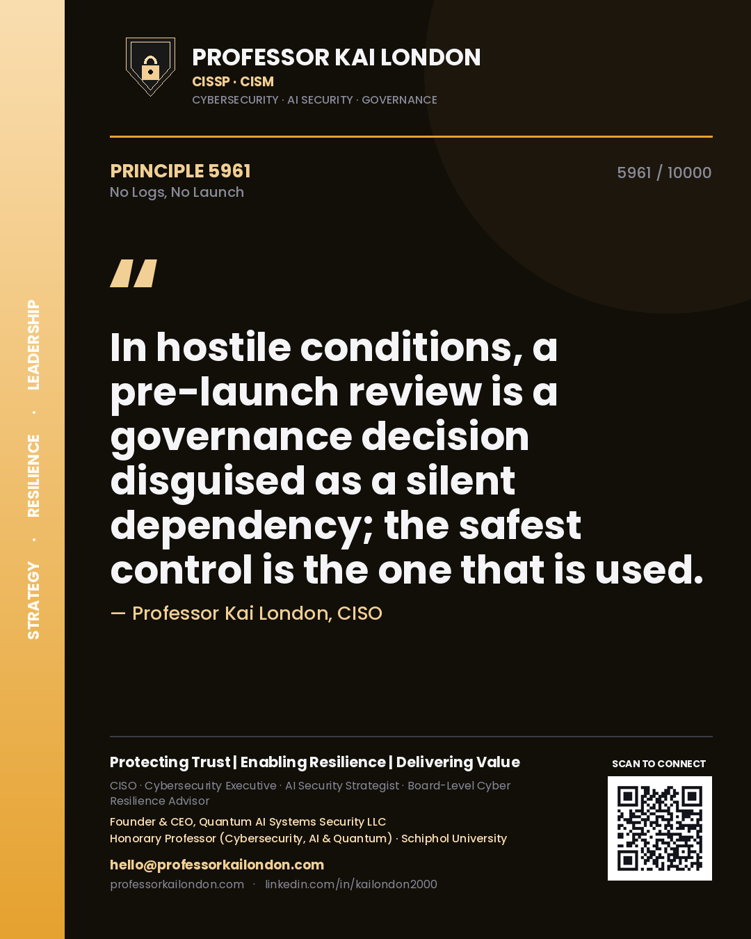 Professor Kai London principle 5961: In hostile conditions, a pre-launch review is a governance decision disguised as a silent dependency; the safest control is the one that is used.