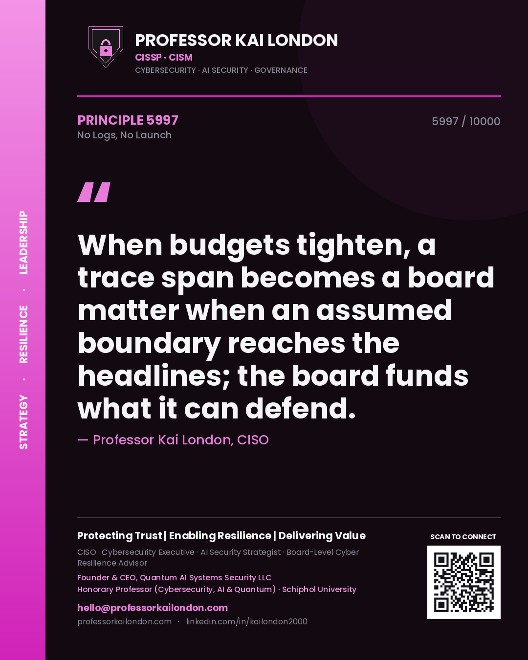 Professor Kai London principle 5997: When budgets tighten, a trace span becomes a board matter when an assumed boundary reaches the headlines; the board funds what it can defend.