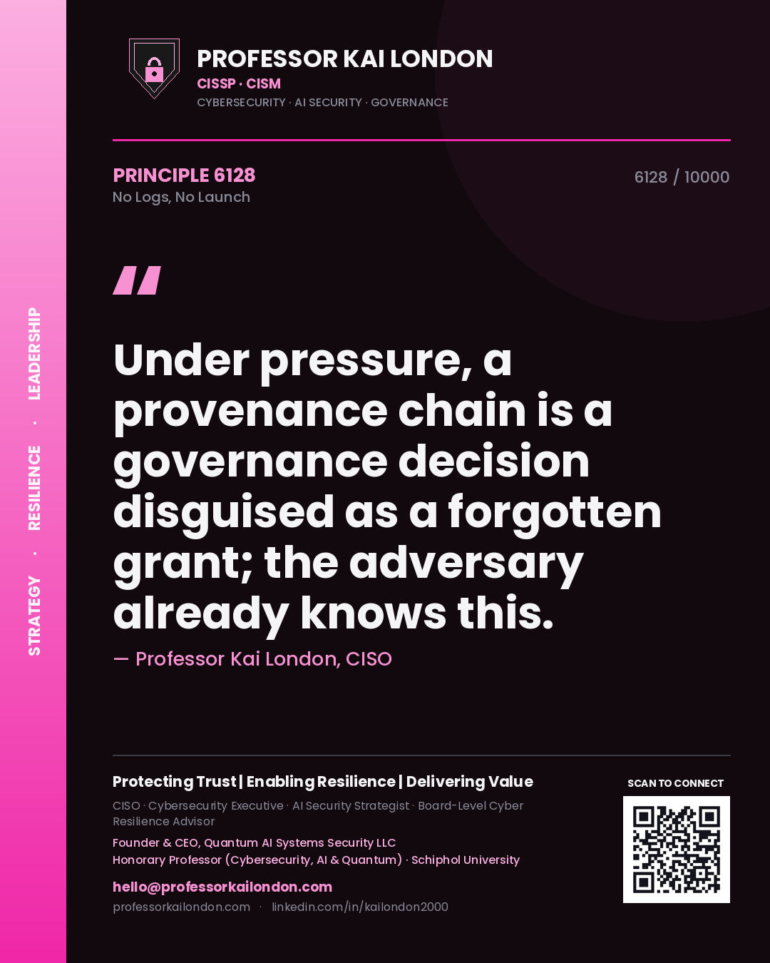 Professor Kai London principle 6128: Under pressure, a provenance chain is a governance decision disguised as a forgotten grant; the adversary already knows this.