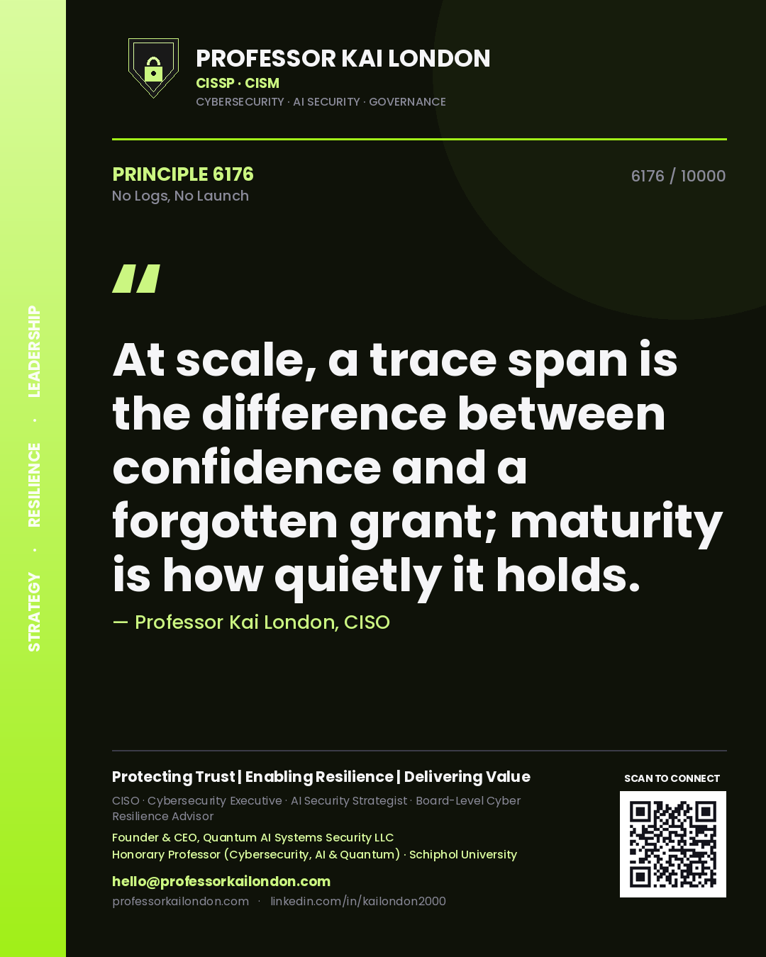 Professor Kai London principle 6176: At scale, a trace span is the difference between confidence and a forgotten grant; maturity is how quietly it holds.