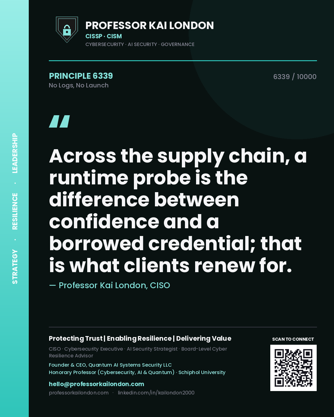 Professor Kai London principle 6339: Across the supply chain, a runtime probe is the difference between confidence and a borrowed credential; that is what clients renew for.