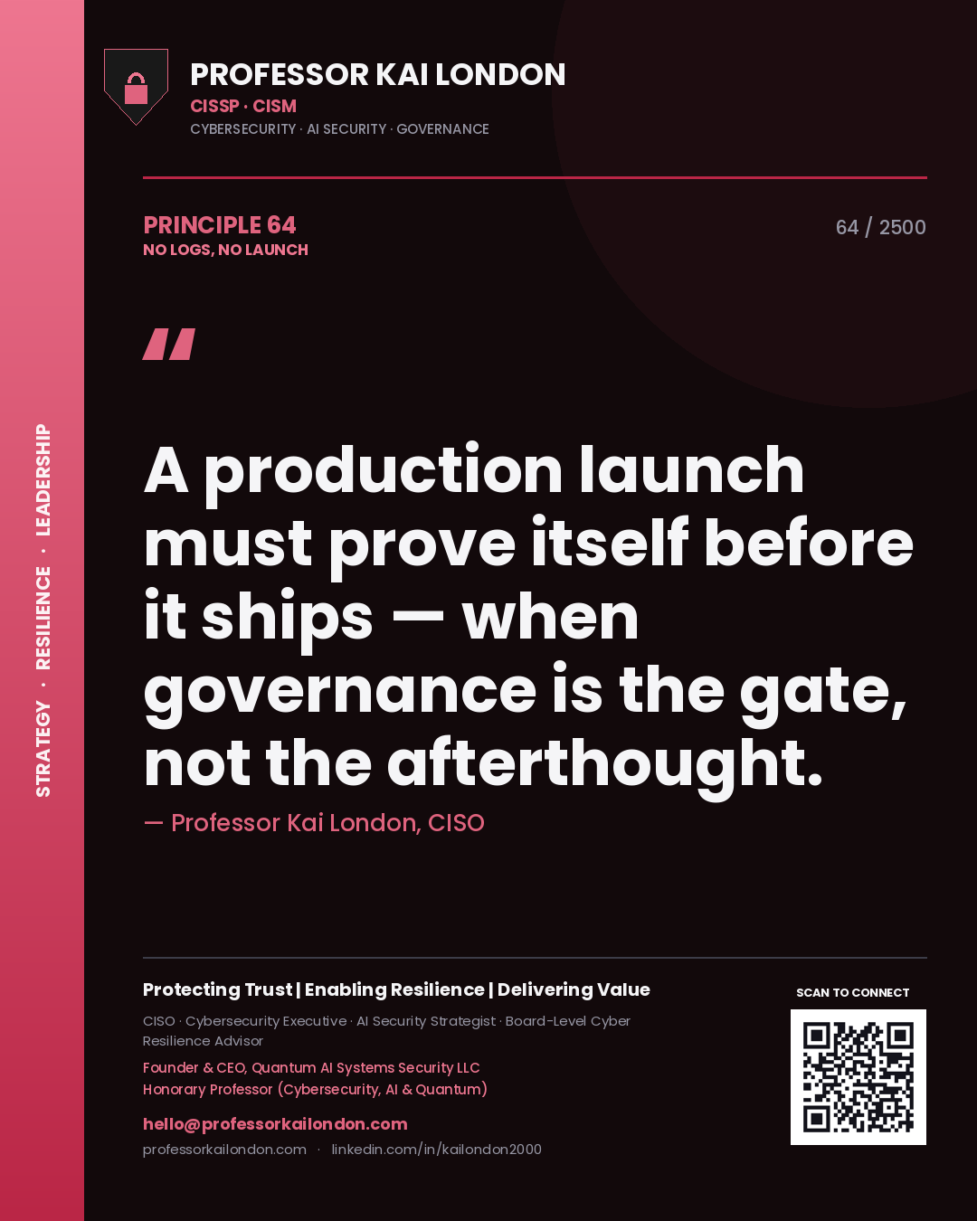 Professor Kai London principle 64: A production launch must prove itself before it ships — when governance is the gate, not the afterthought.