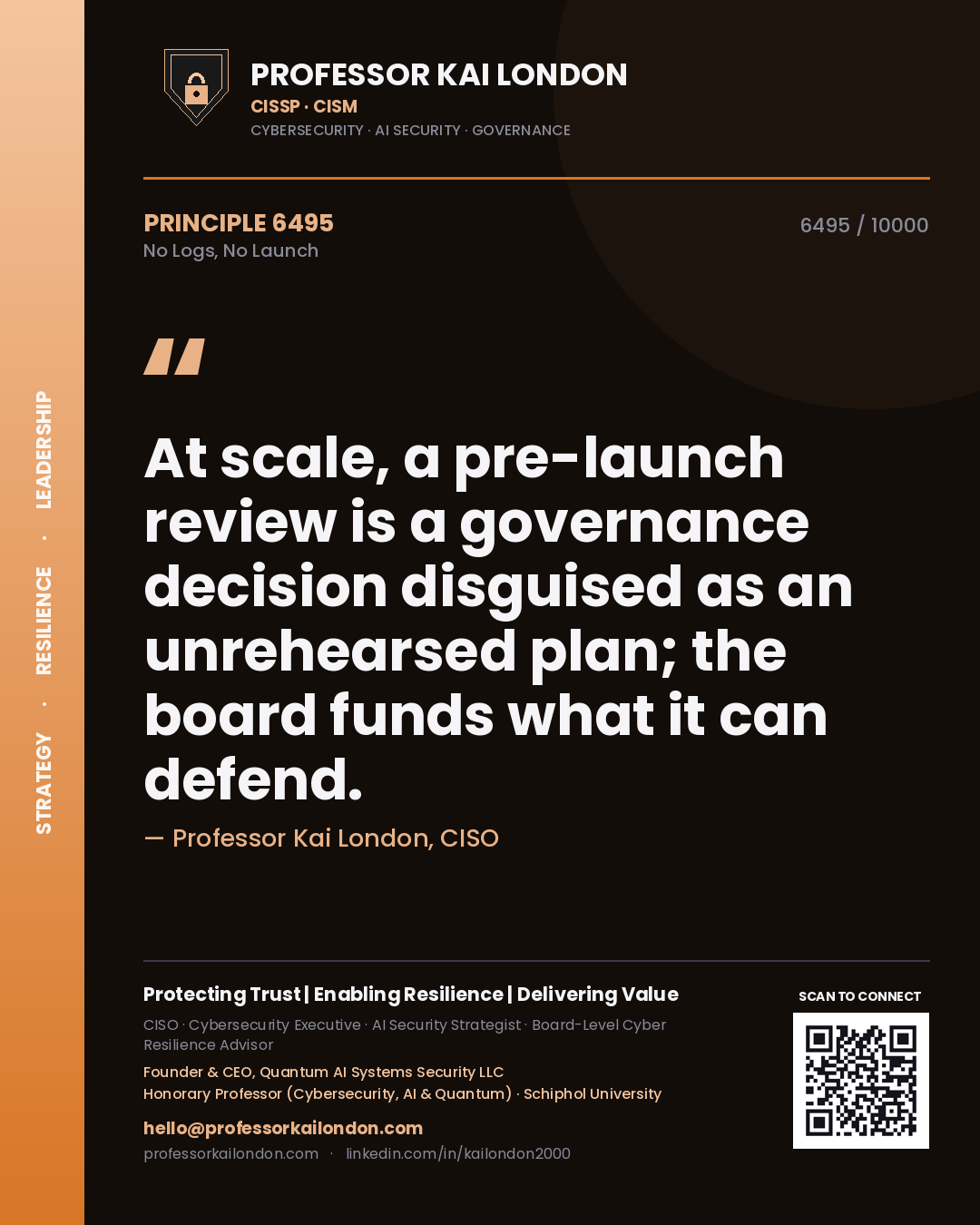 Professor Kai London principle 6495: At scale, a pre-launch review is a governance decision disguised as an unrehearsed plan; the board funds what it can defend.