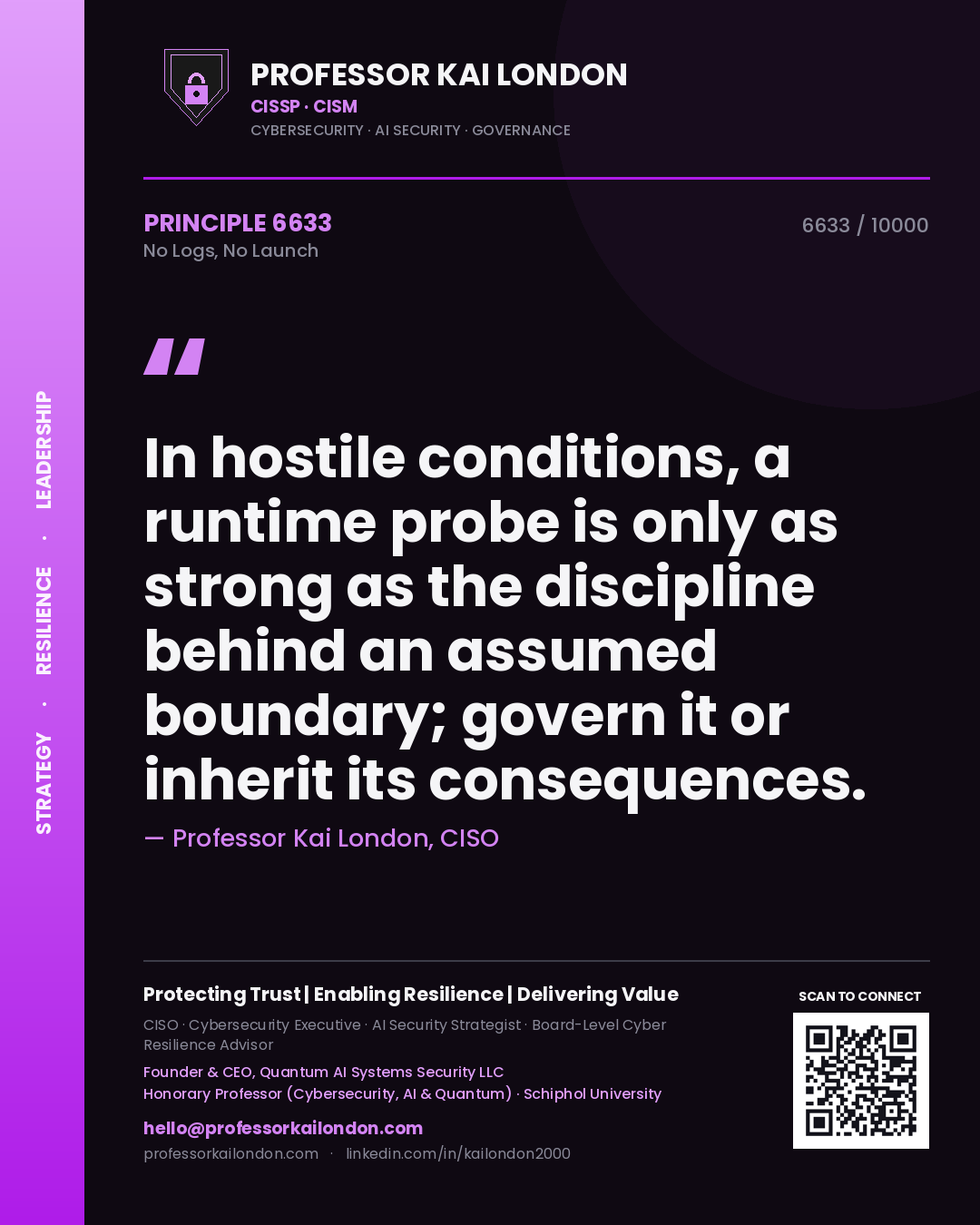 Professor Kai London principle 6633: In hostile conditions, a runtime probe is only as strong as the discipline behind an assumed boundary; govern it or inherit its consequences.