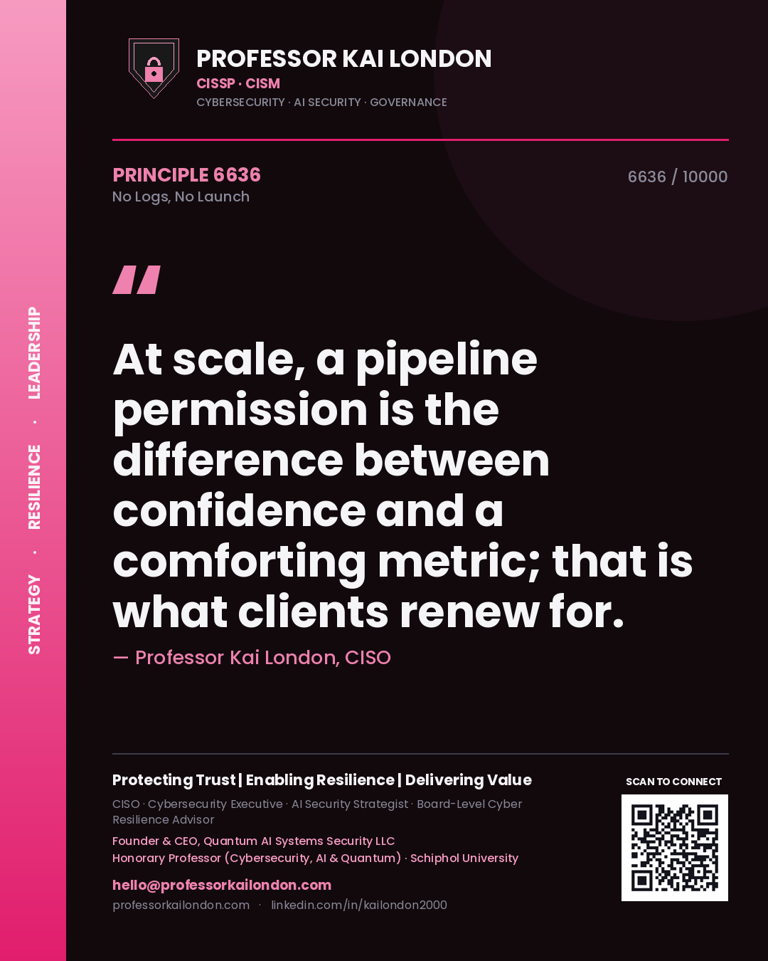 Professor Kai London principle 6636: At scale, a pipeline permission is the difference between confidence and a comforting metric; that is what clients renew for.