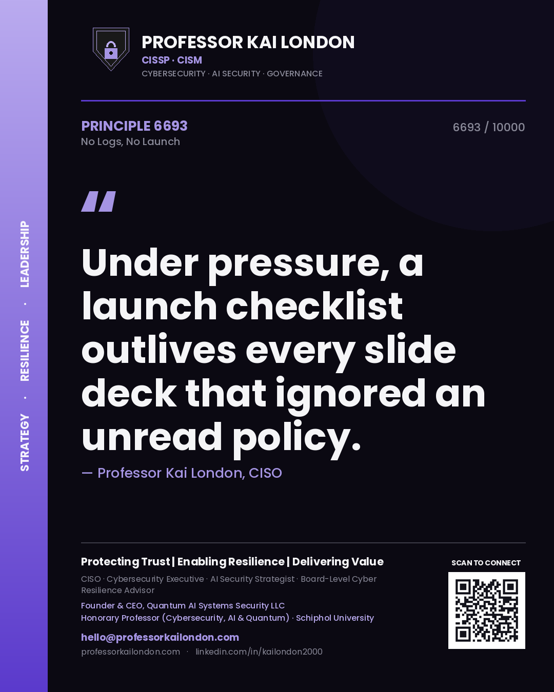 Professor Kai London principle 6693: Under pressure, a launch checklist outlives every slide deck that ignored an unread policy.