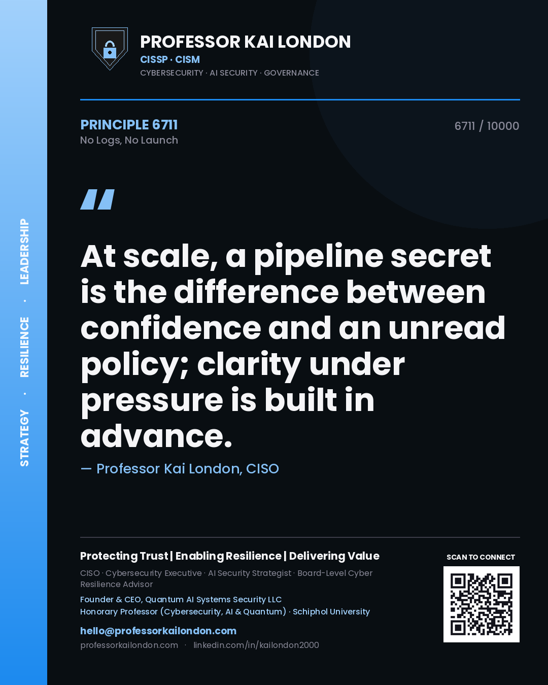 Professor Kai London principle 6711: At scale, a pipeline secret is the difference between confidence and an unread policy; clarity under pressure is built in advance.