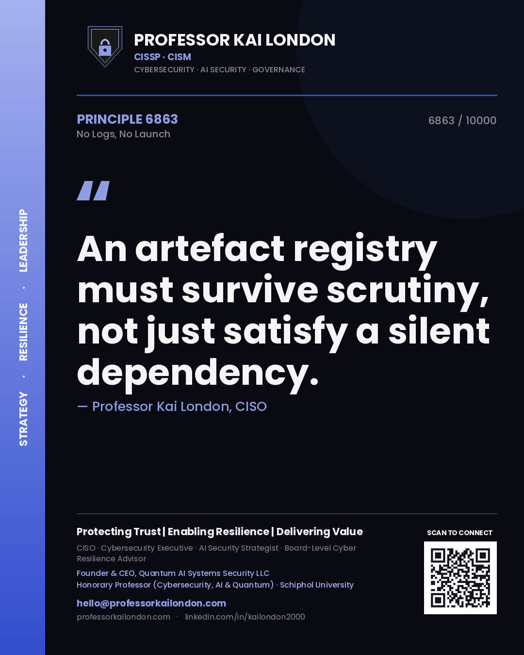 Professor Kai London principle 6863: An artefact registry must survive scrutiny, not just satisfy a silent dependency.