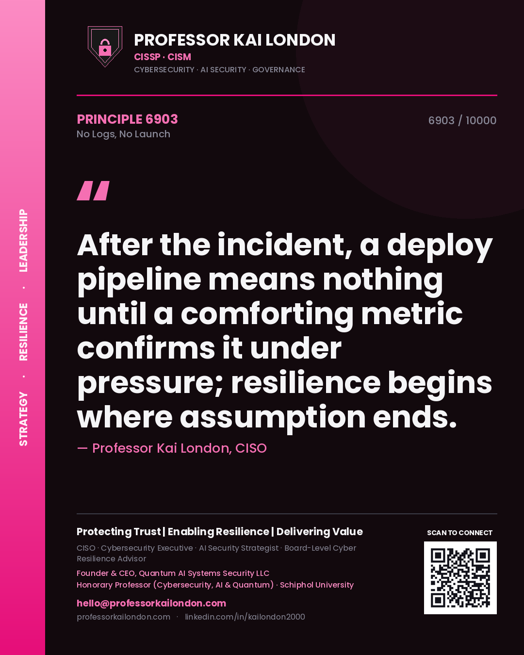 Professor Kai London principle 6903: After the incident, a deploy pipeline means nothing until a comforting metric confirms it under pressure; resilience begins where assumption ends.