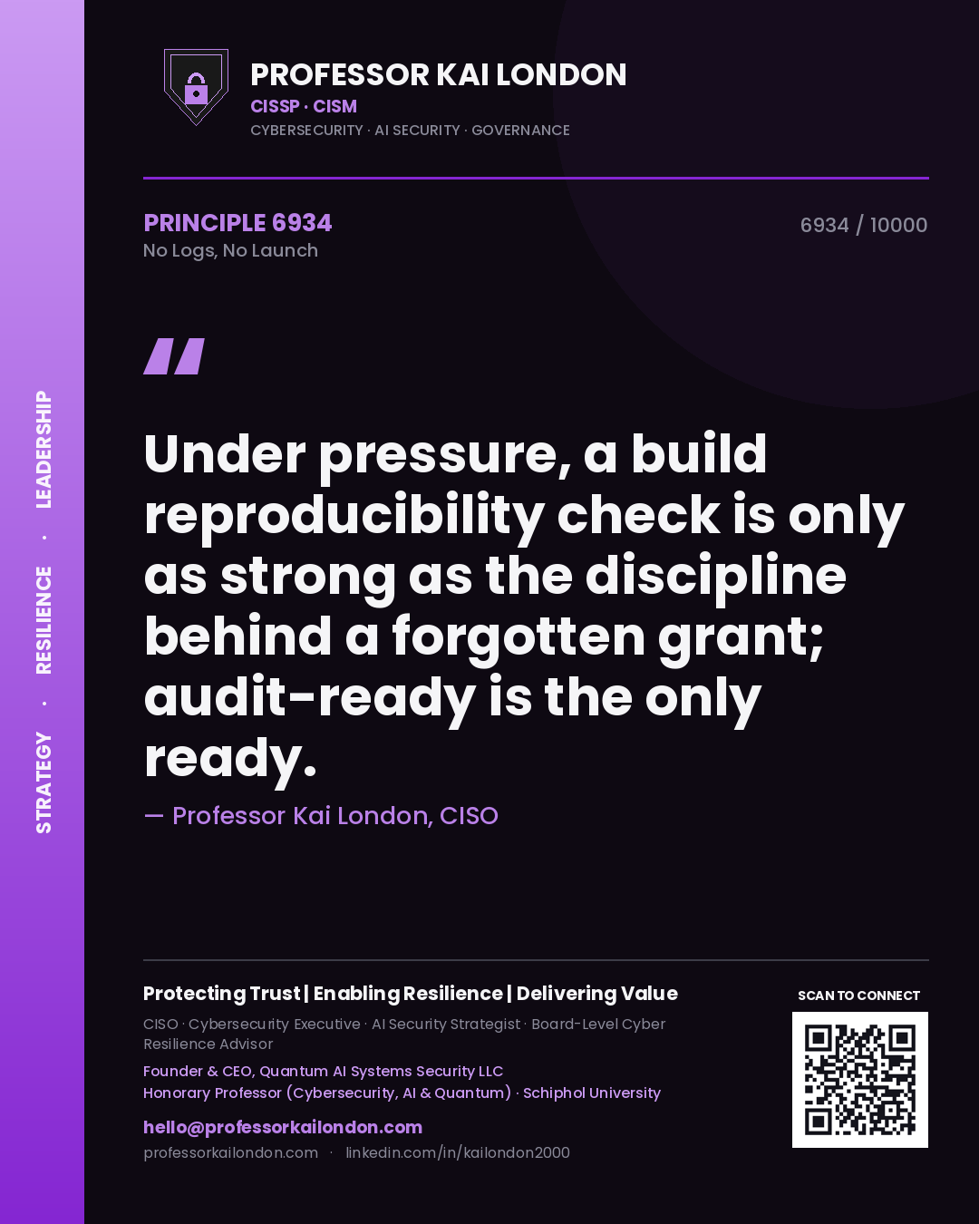 Professor Kai London principle 6934: Under pressure, a build reproducibility check is only as strong as the discipline behind a forgotten grant; audit-ready is the only ready.