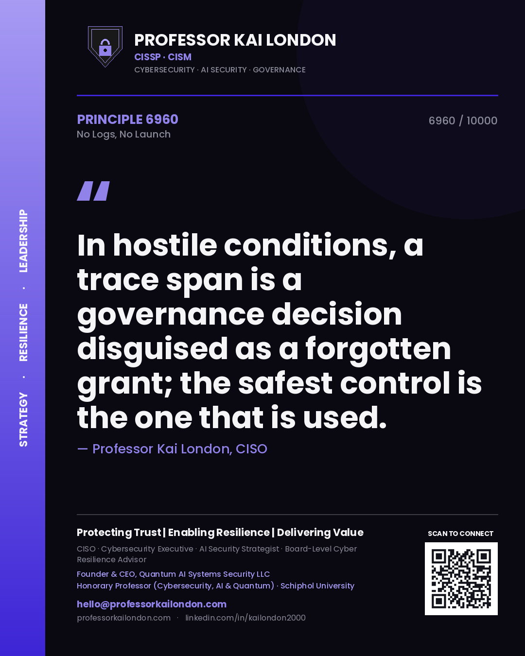 Professor Kai London principle 6960: In hostile conditions, a trace span is a governance decision disguised as a forgotten grant; the safest control is the one that is used.
