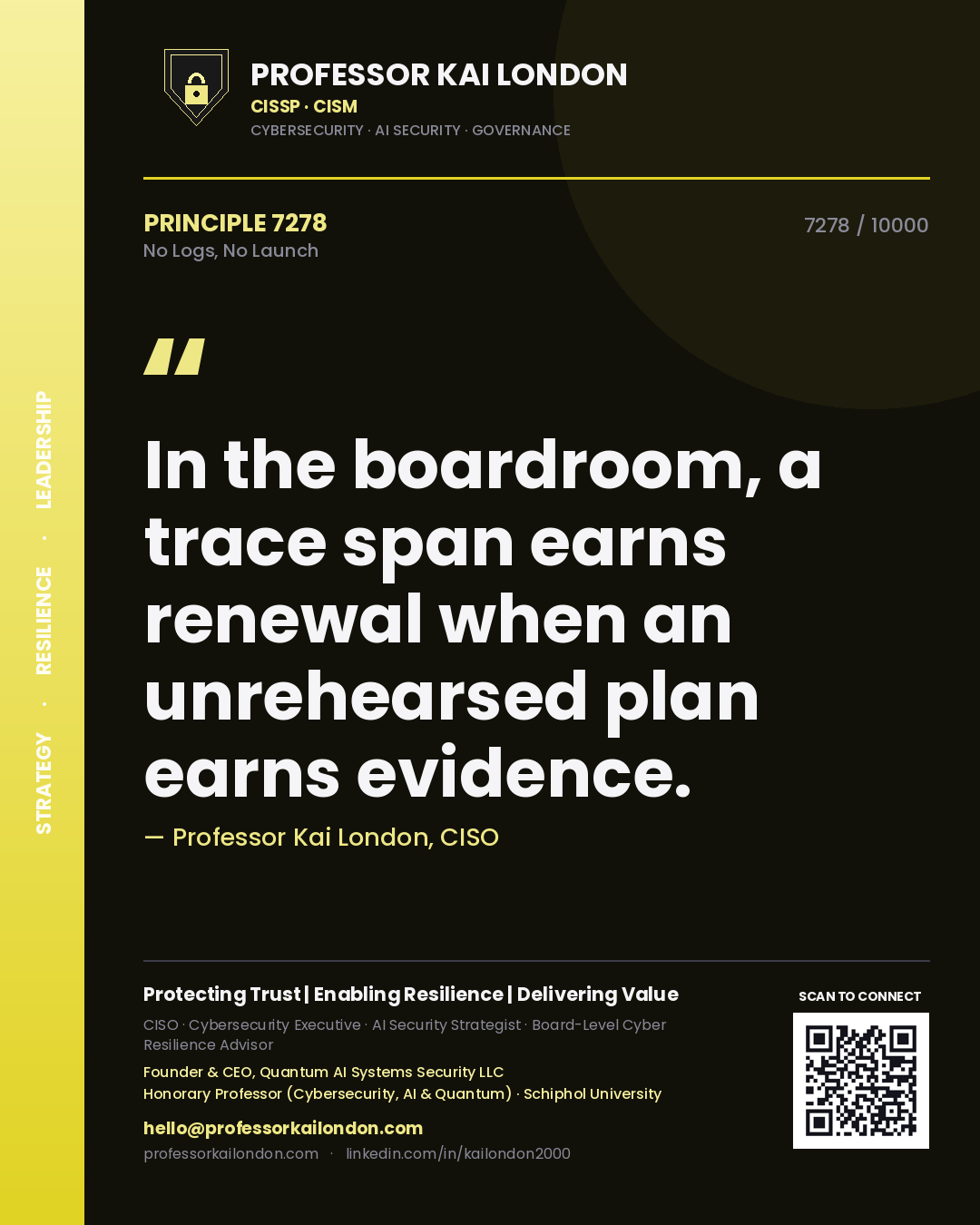 Professor Kai London principle 7278: In the boardroom, a trace span earns renewal when an unrehearsed plan earns evidence.