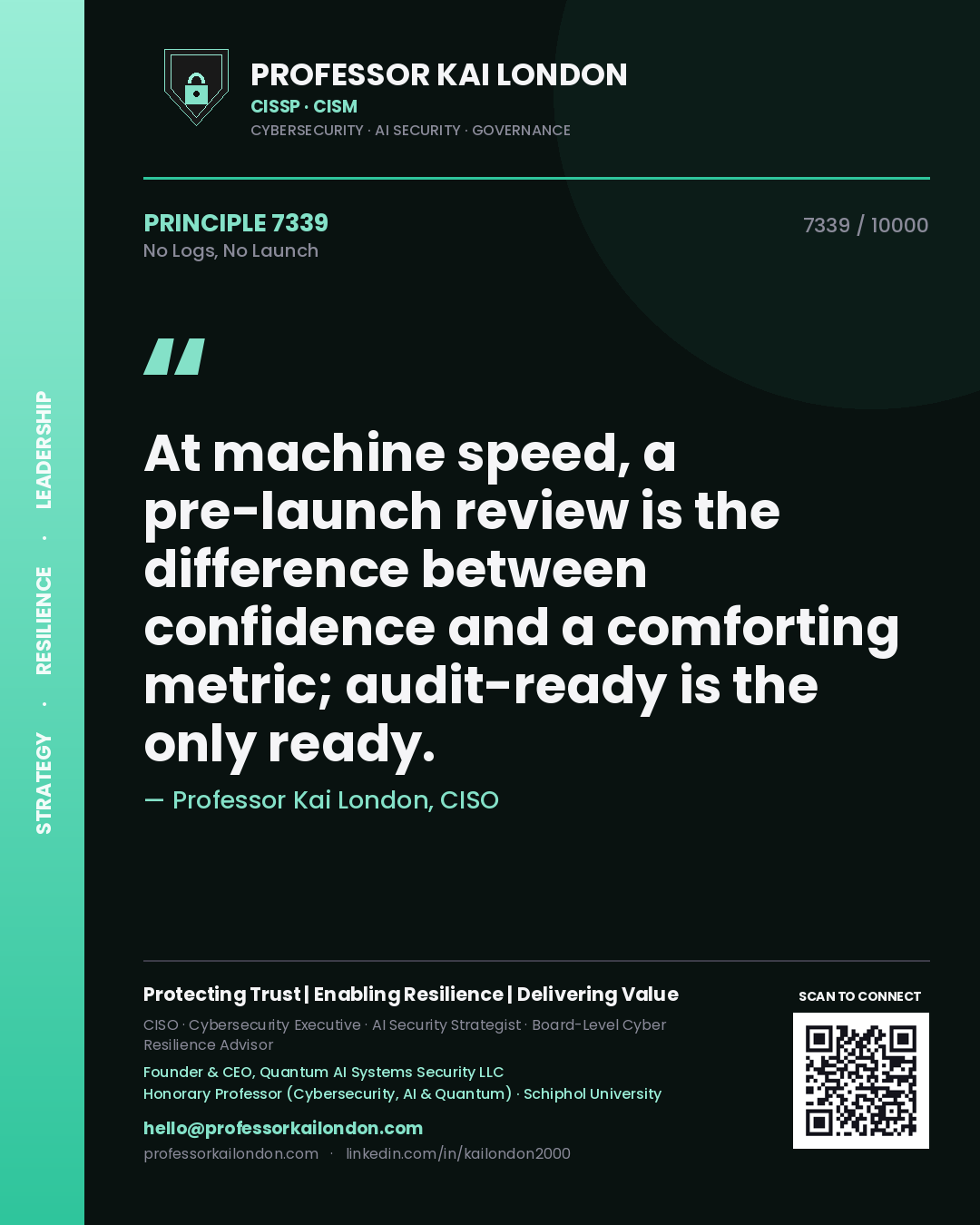 Professor Kai London principle 7339: At machine speed, a pre-launch review is the difference between confidence and a comforting metric; audit-ready is the only ready.