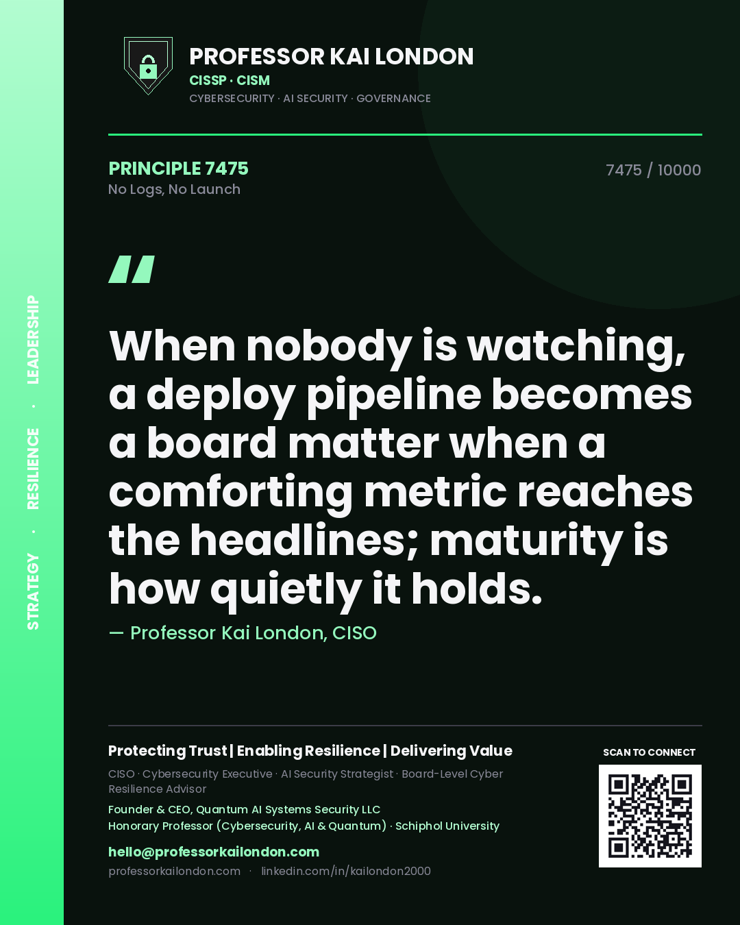 Professor Kai London principle 7475: When nobody is watching, a deploy pipeline becomes a board matter when a comforting metric reaches the headlines; maturity is how quietly it holds.
