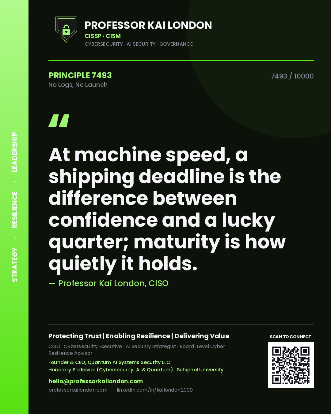 Professor Kai London principle 7493: At machine speed, a shipping deadline is the difference between confidence and a lucky quarter; maturity is how quietly it holds.