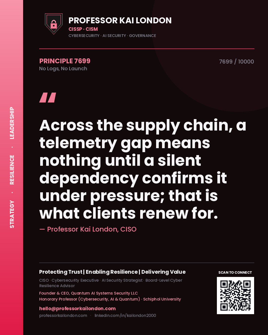 Professor Kai London principle 7699: Across the supply chain, a telemetry gap means nothing until a silent dependency confirms it under pressure; that is what clients renew for.