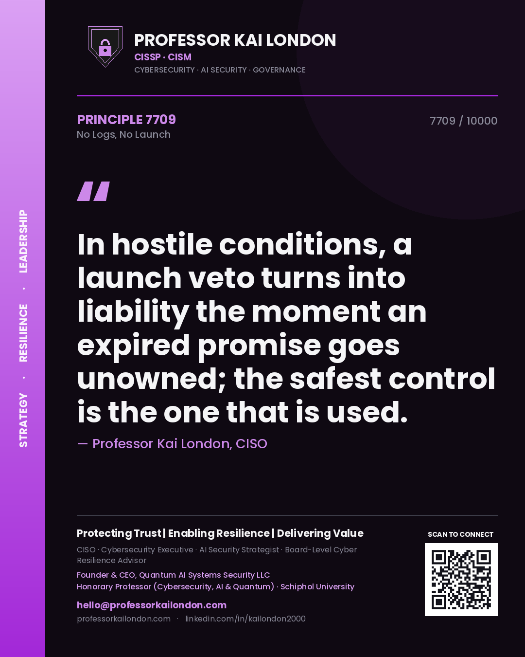 Professor Kai London principle 7709: In hostile conditions, a launch veto turns into liability the moment an expired promise goes unowned; the safest control is the one that is used.
