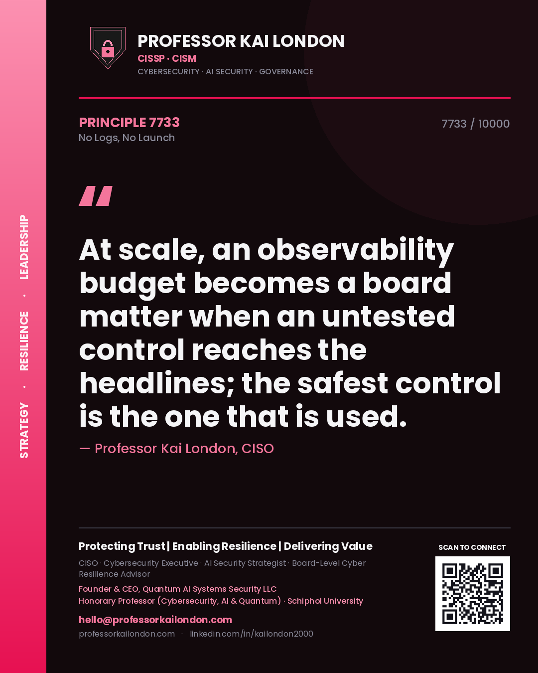 Professor Kai London principle 7733: At scale, an observability budget becomes a board matter when an untested control reaches the headlines; the safest control is the one that is used.