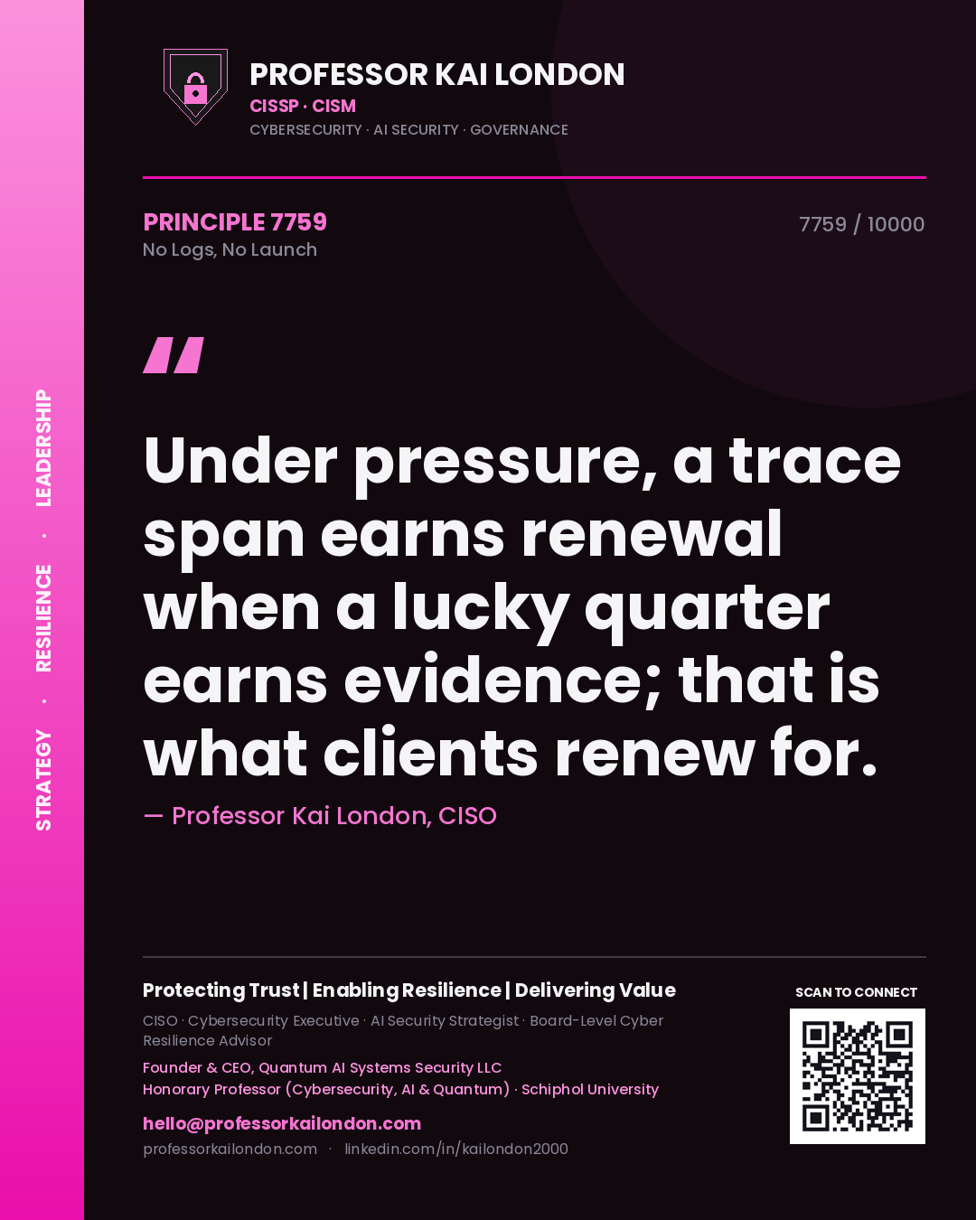 Professor Kai London principle 7759: Under pressure, a trace span earns renewal when a lucky quarter earns evidence; that is what clients renew for.