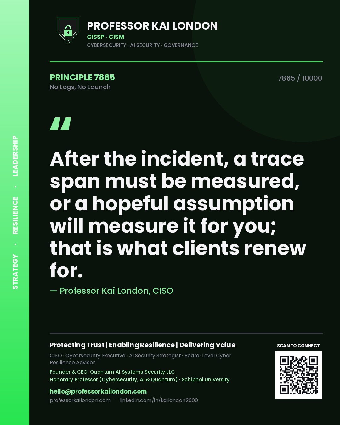 Professor Kai London principle 7865: After the incident, a trace span must be measured, or a hopeful assumption will measure it for you; that is what clients renew for.