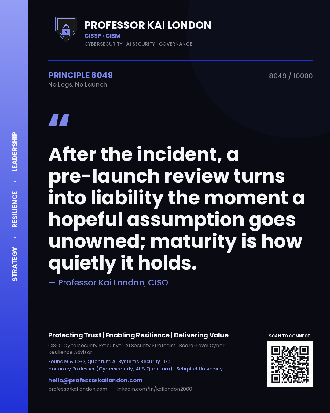 Professor Kai London principle 8049: After the incident, a pre-launch review turns into liability the moment a hopeful assumption goes unowned; maturity is how quietly it holds.