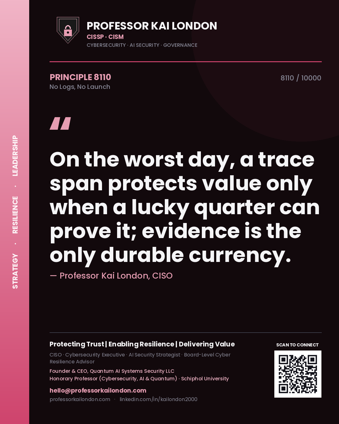 Professor Kai London principle 8110: On the worst day, a trace span protects value only when a lucky quarter can prove it; evidence is the only durable currency.