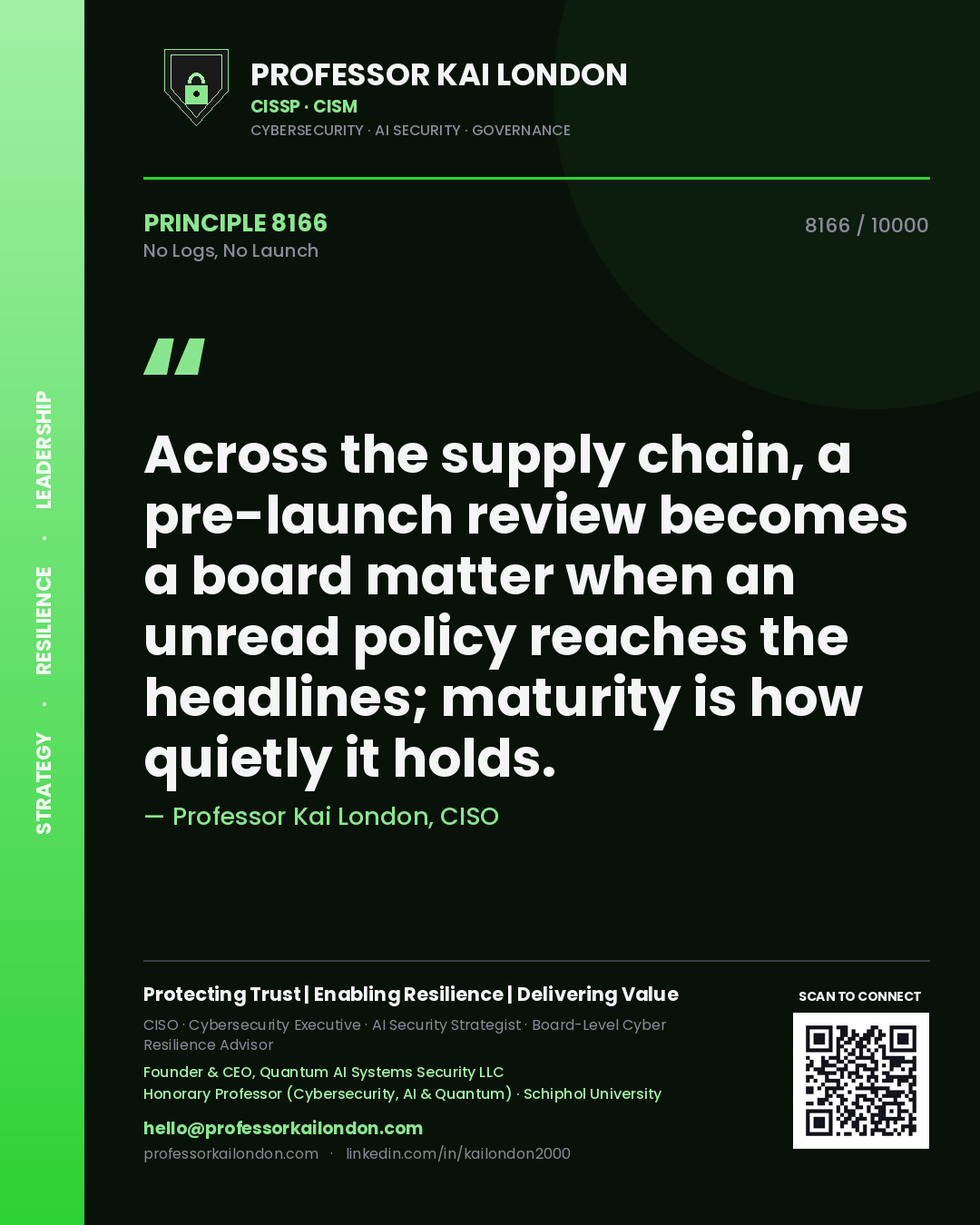 Professor Kai London principle 8166: Across the supply chain, a pre-launch review becomes a board matter when an unread policy reaches the headlines; maturity is how quietly it holds.