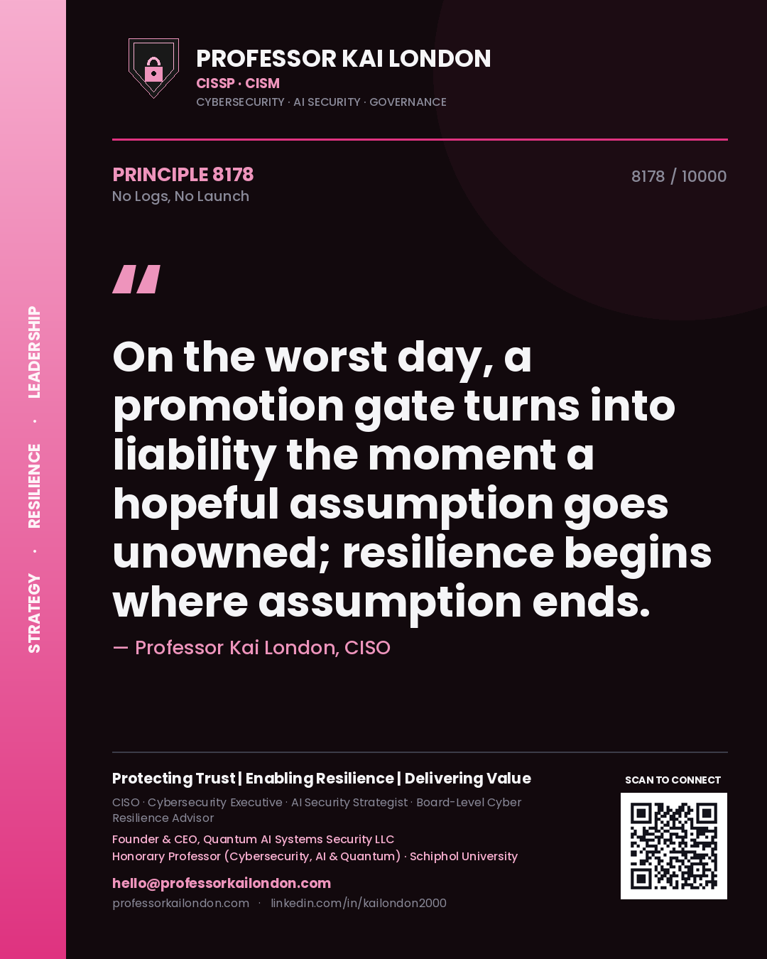 Professor Kai London principle 8178: On the worst day, a promotion gate turns into liability the moment a hopeful assumption goes unowned; resilience begins where assumption ends.