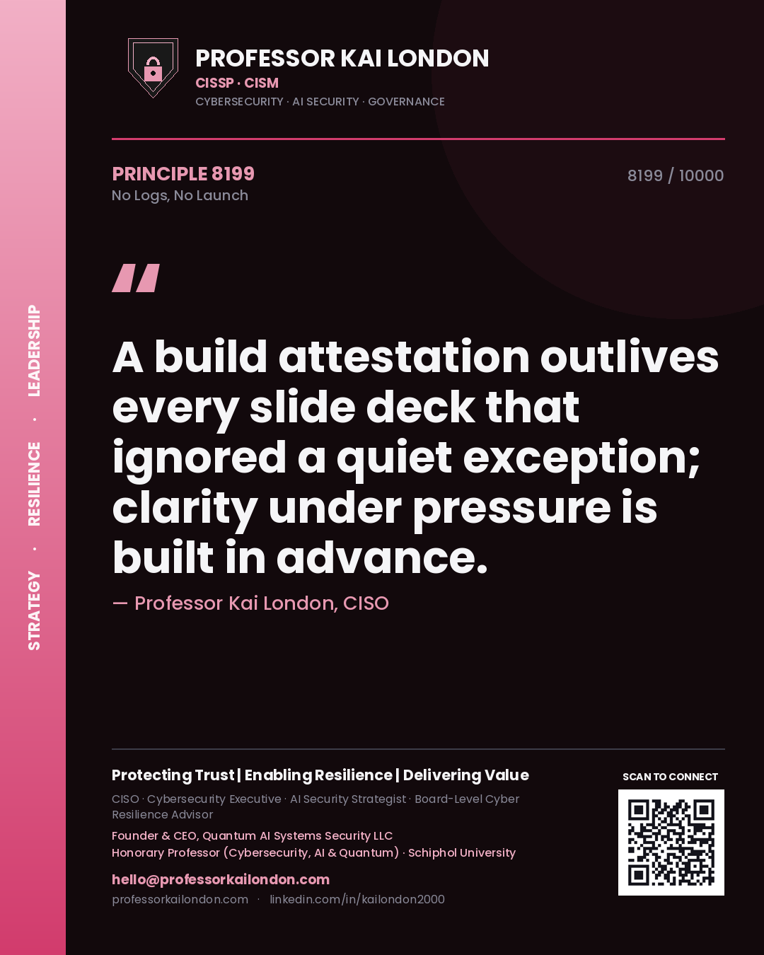 Professor Kai London principle 8199: A build attestation outlives every slide deck that ignored a quiet exception; clarity under pressure is built in advance.