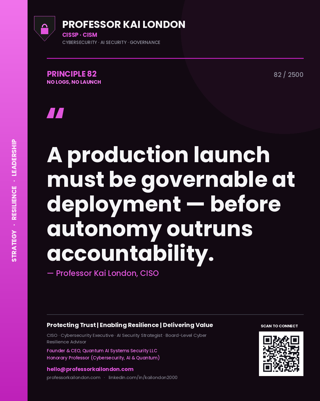 Professor Kai London principle 82: A production launch must be governable at deployment — before autonomy outruns accountability.