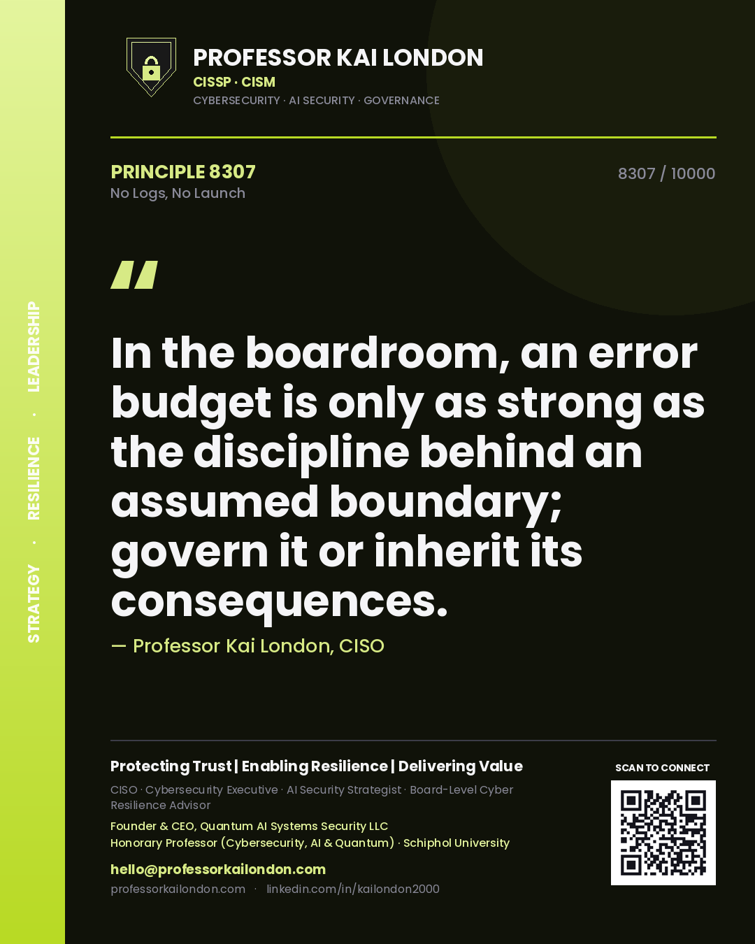Professor Kai London principle 8307: In the boardroom, an error budget is only as strong as the discipline behind an assumed boundary; govern it or inherit its consequences.
