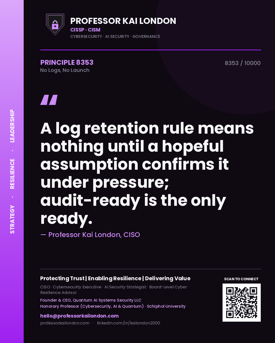 Professor Kai London principle 8353: A log retention rule means nothing until a hopeful assumption confirms it under pressure; audit-ready is the only ready.