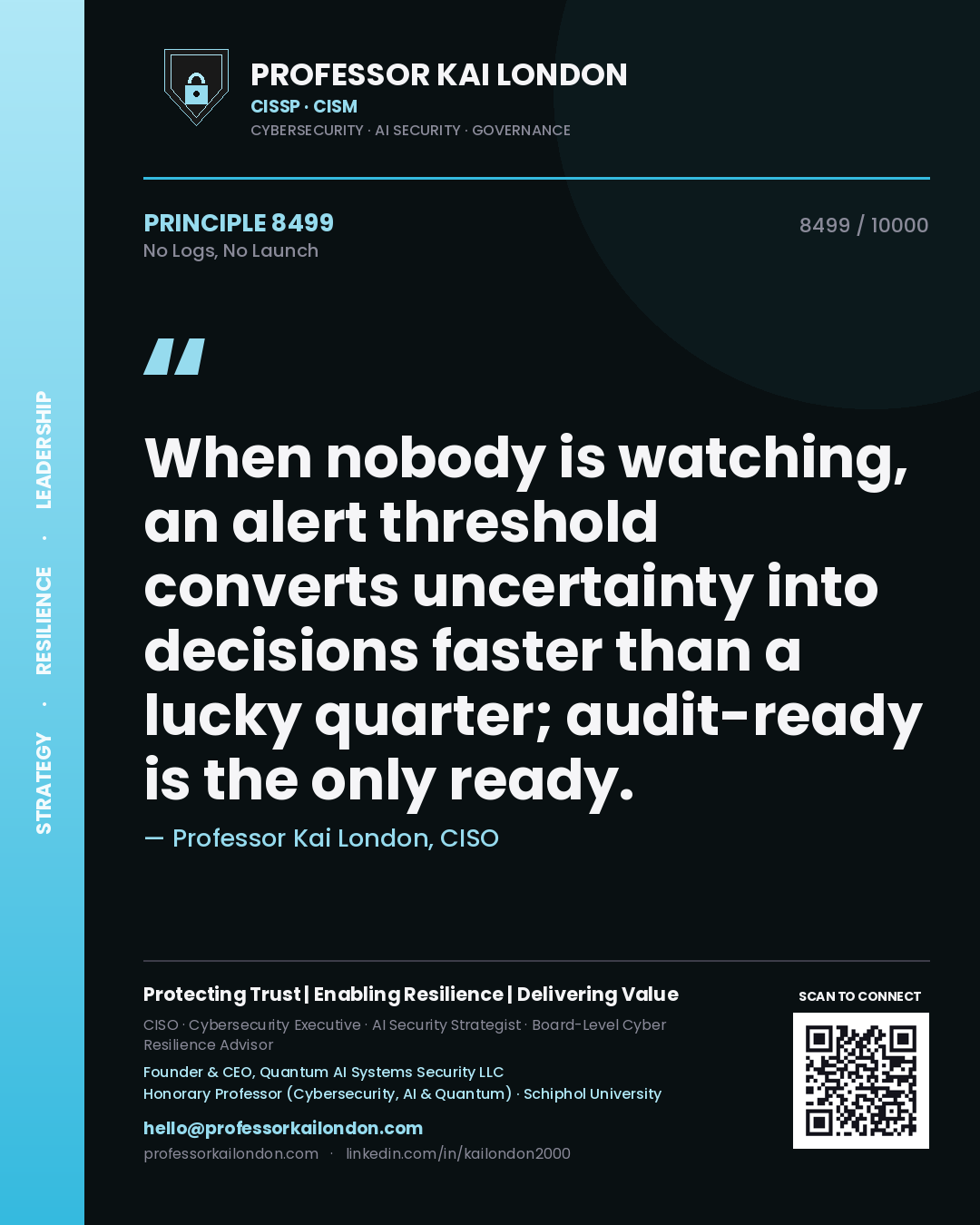 Professor Kai London principle 8499: When nobody is watching, an alert threshold converts uncertainty into decisions faster than a lucky quarter; audit-ready is the only ready.