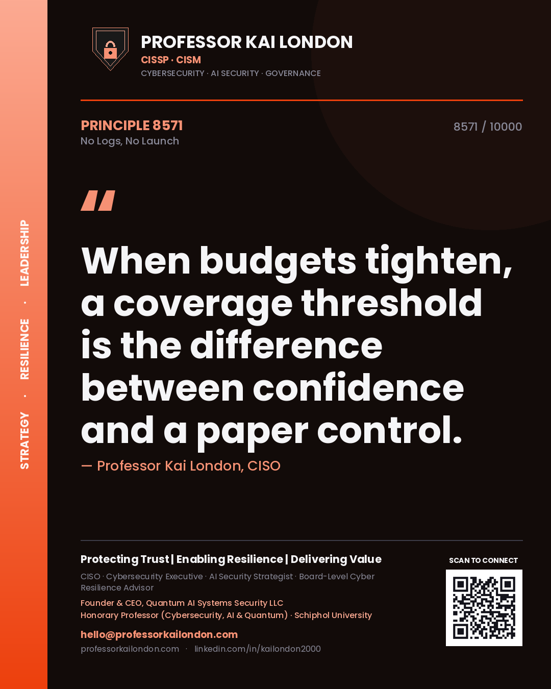 Professor Kai London principle 8571: When budgets tighten, a coverage threshold is the difference between confidence and a paper control.