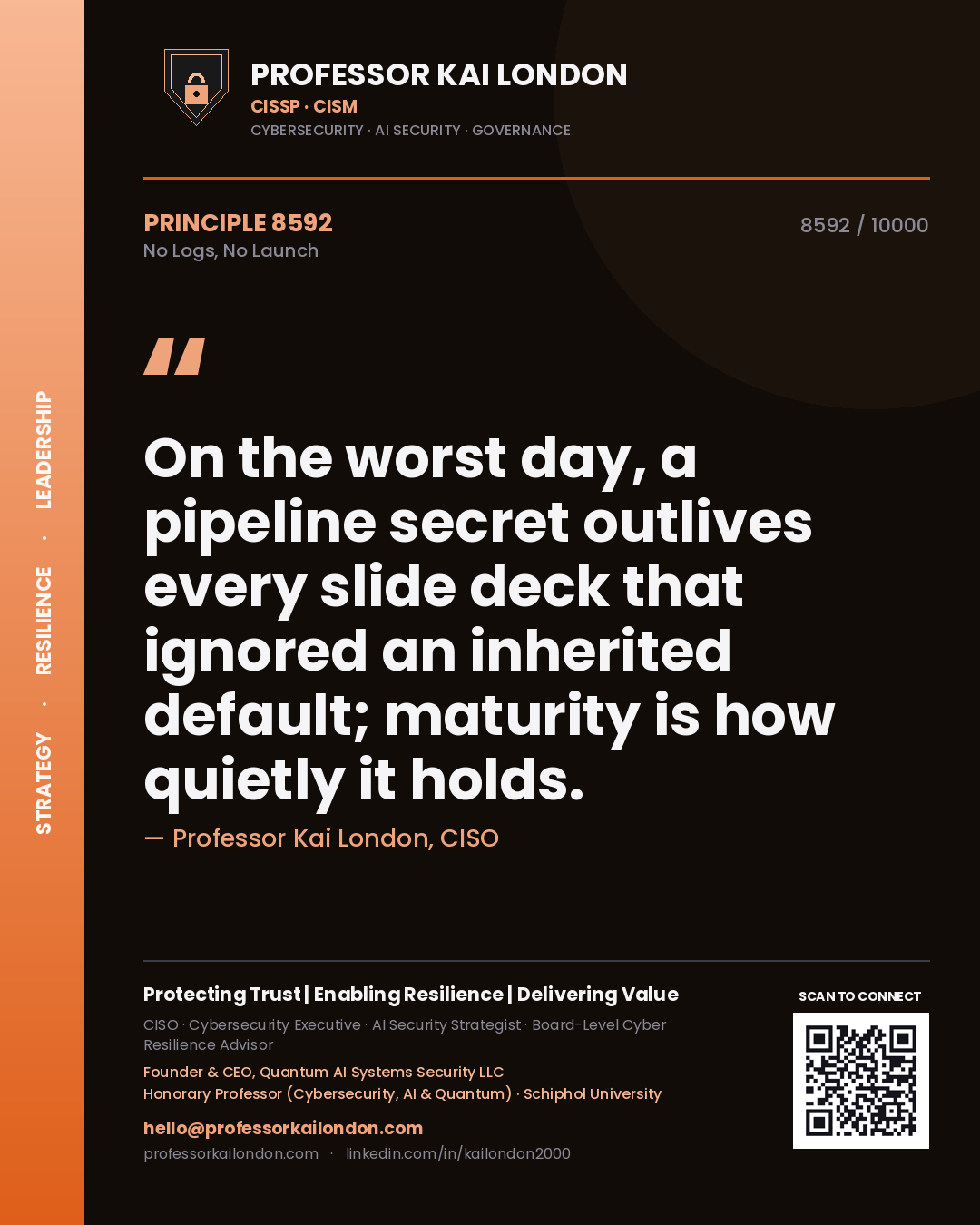 Professor Kai London principle 8592: On the worst day, a pipeline secret outlives every slide deck that ignored an inherited default; maturity is how quietly it holds.