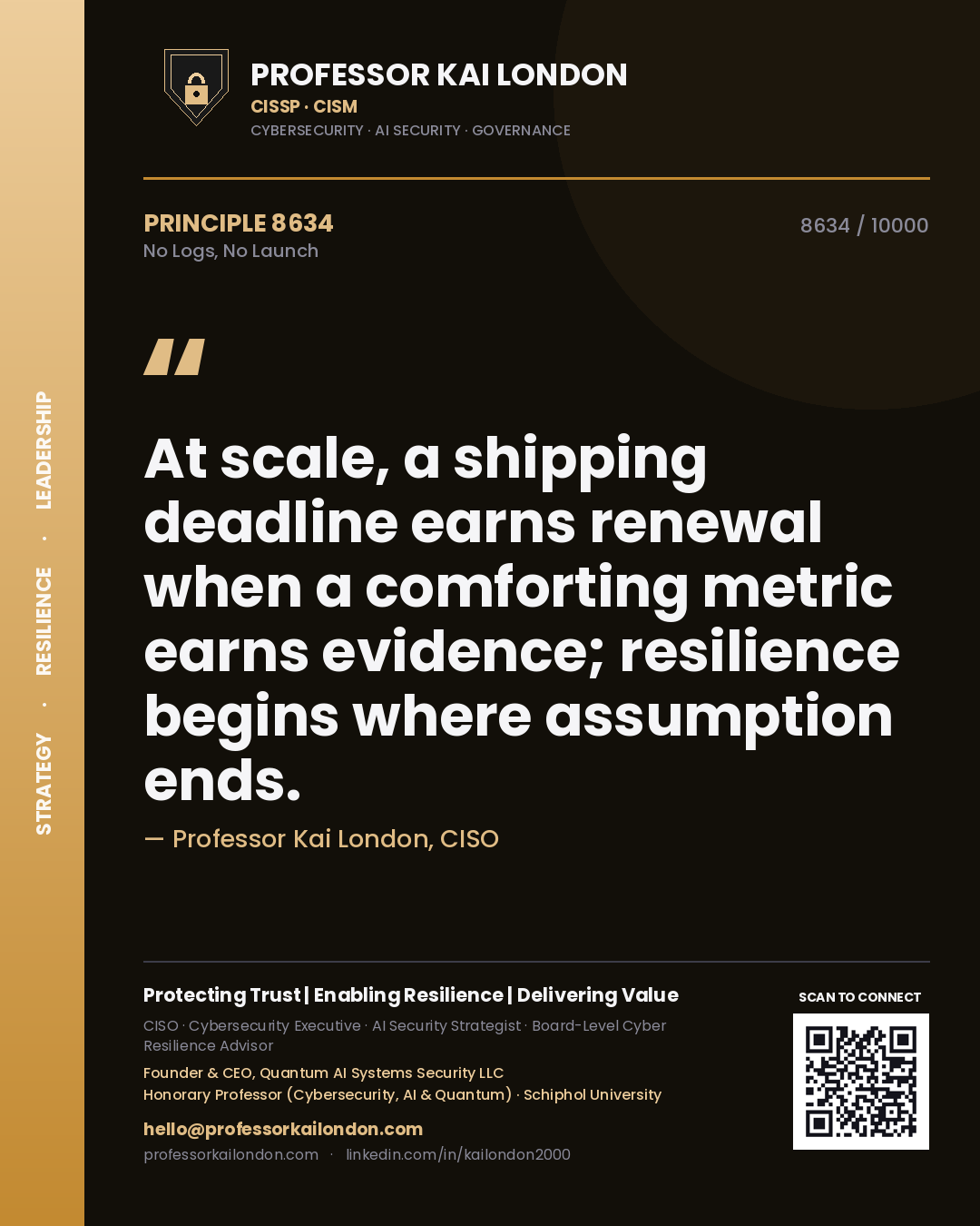 Professor Kai London principle 8634: At scale, a shipping deadline earns renewal when a comforting metric earns evidence; resilience begins where assumption ends.