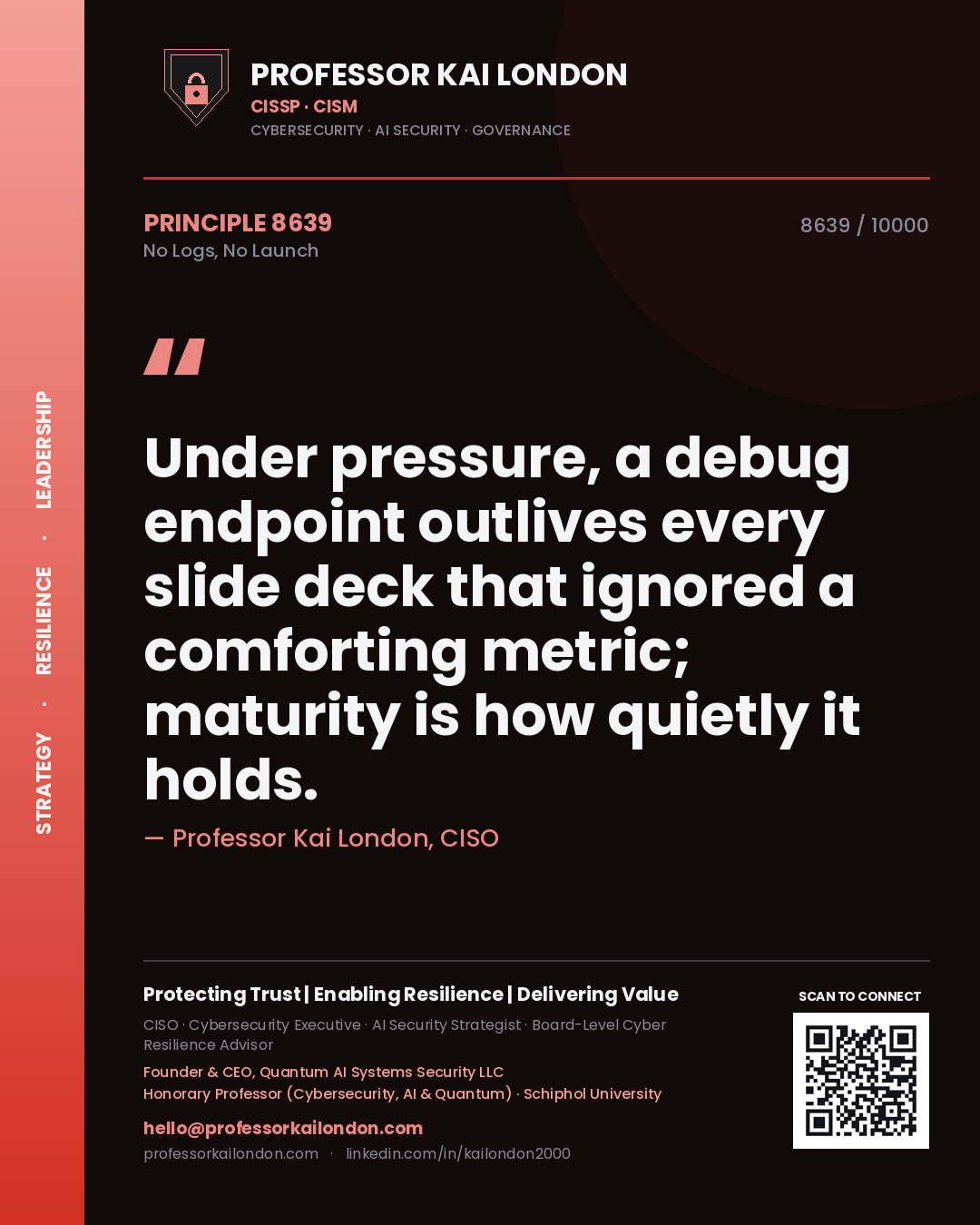 Professor Kai London principle 8639: Under pressure, a debug endpoint outlives every slide deck that ignored a comforting metric; maturity is how quietly it holds.